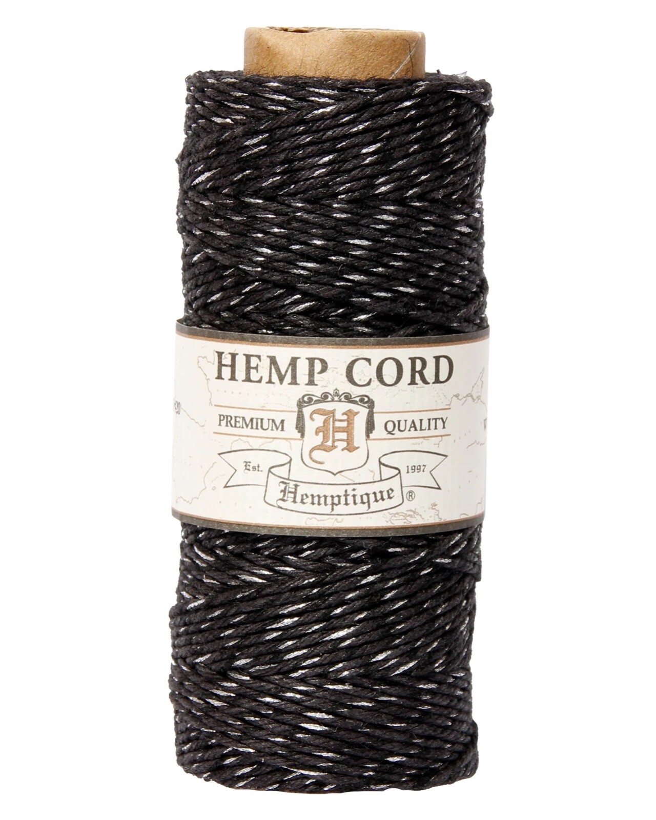 Hemptique #20 (1mm) Metallic Hemp Cord for Crafting, Macramé, Jewelry - BLK/SILV