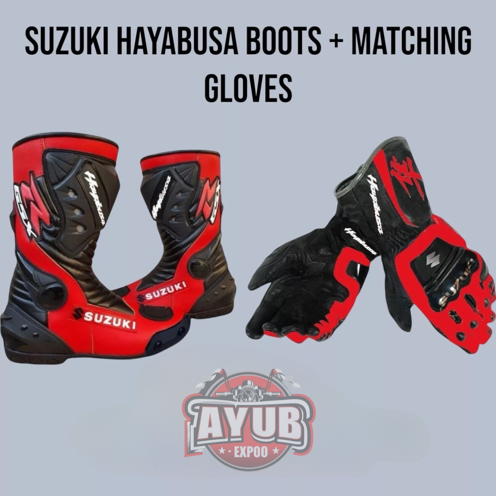 Hayabusa Suzuki Cow Leather Boots And Gloves Motorbike/Motorcycle CE All Sizes
