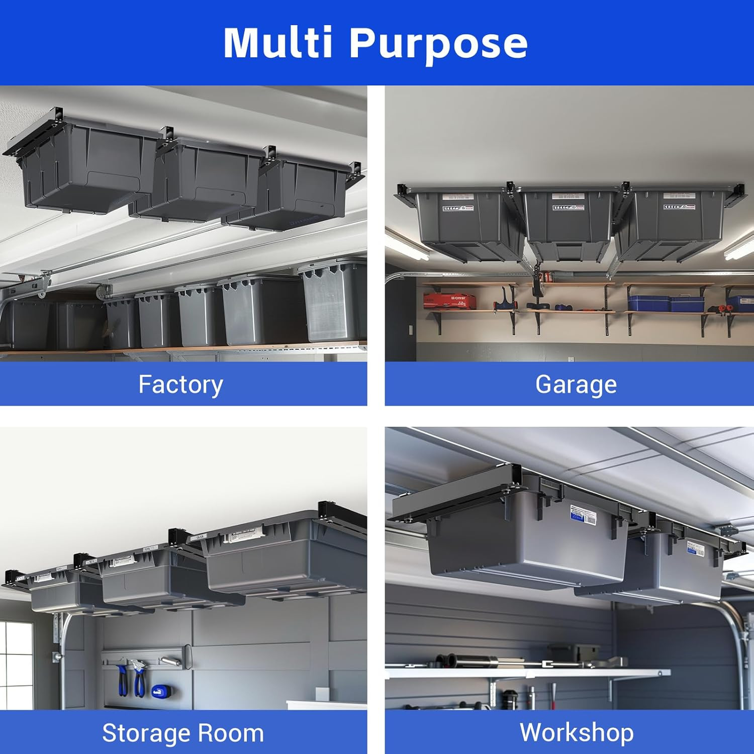 5 Pack Overhead Storage Rack, Ceiling Rack for Utility Bins Organization, Hea...
