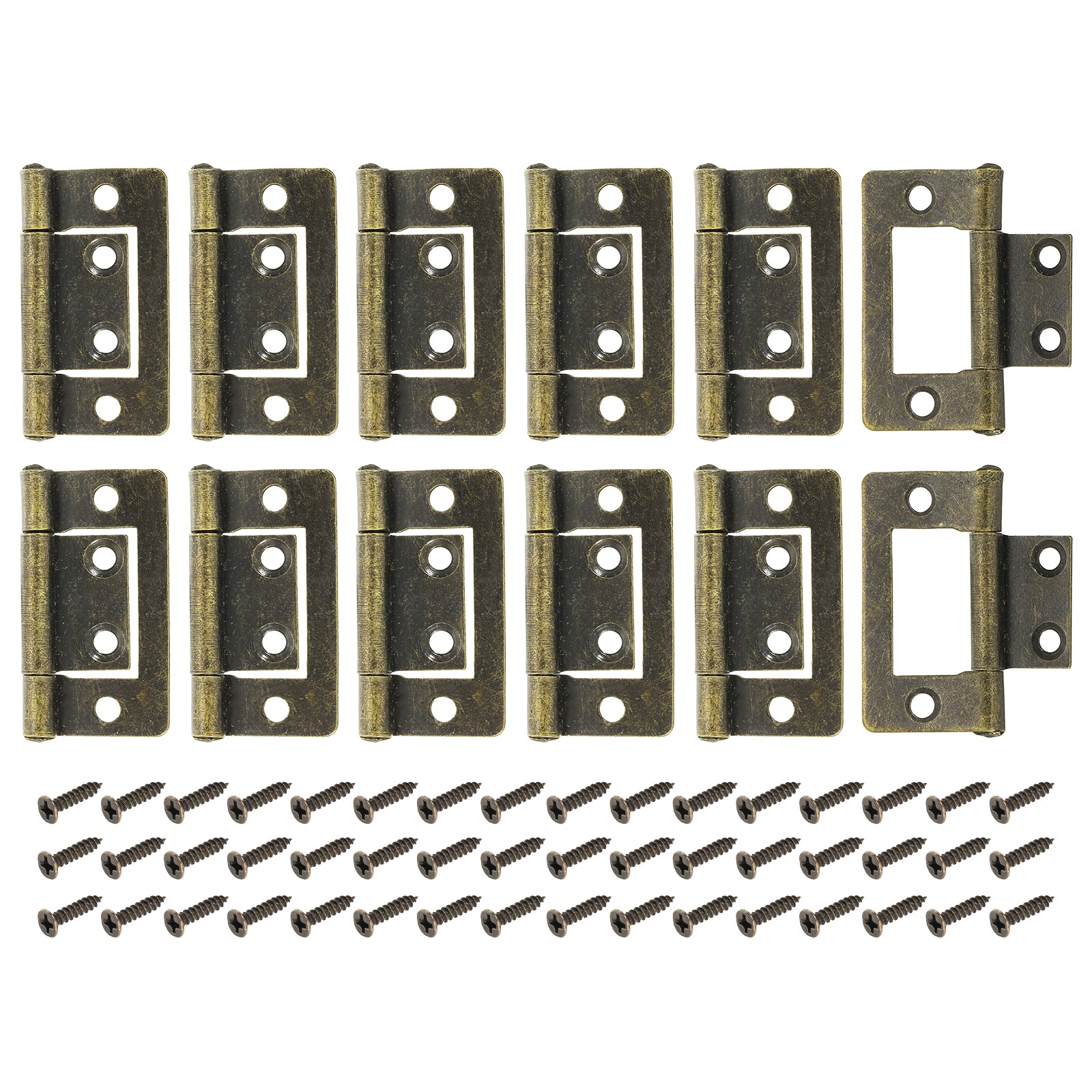 12Pcs Non Mortise Door Hinges, Bifold Butt Cabinet Hinge with Screw, Bronze
