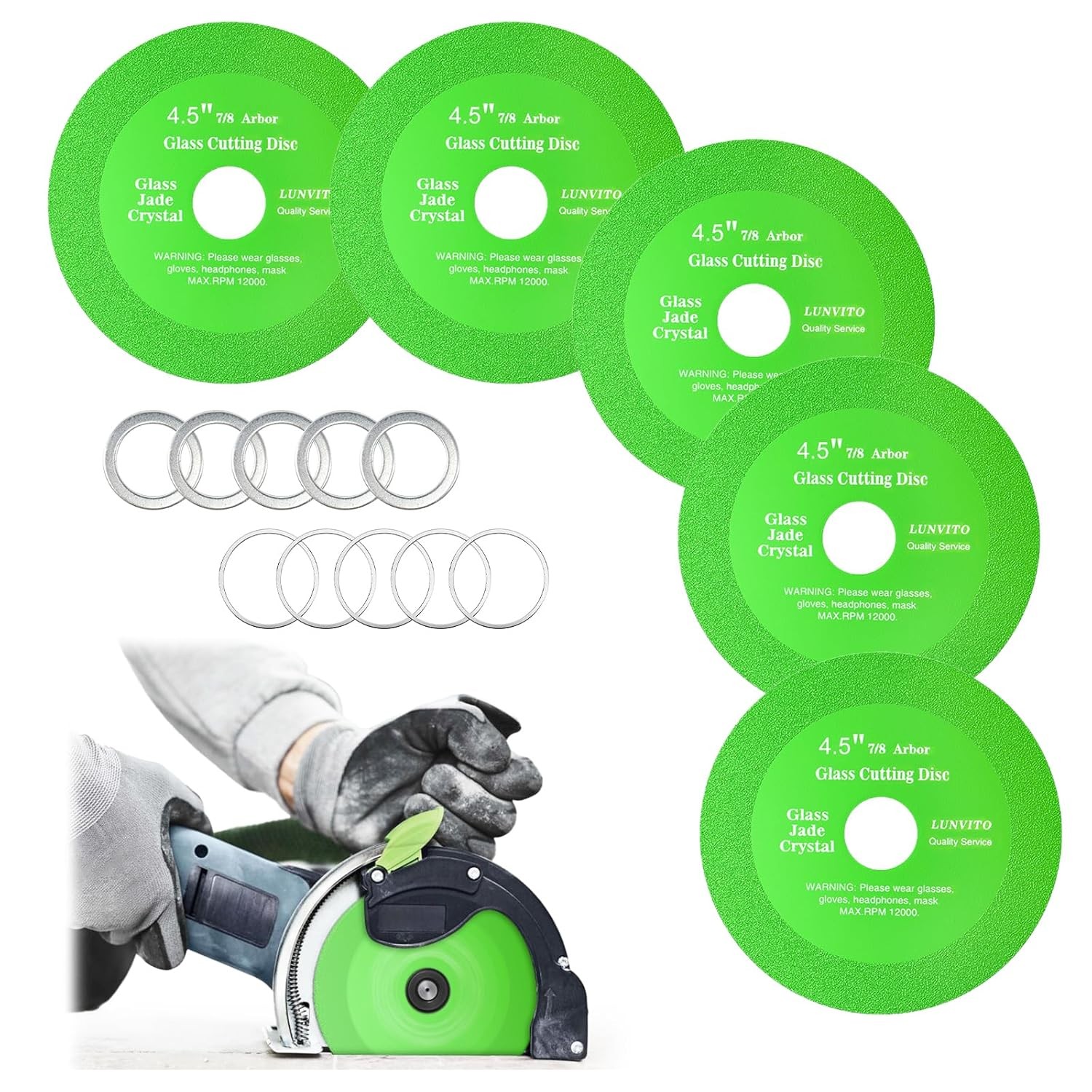 Glass Cutting Disc 5 Pcs Diamond Blades for Angle Grinder 4-1/2" x 7/8" Tile Bla