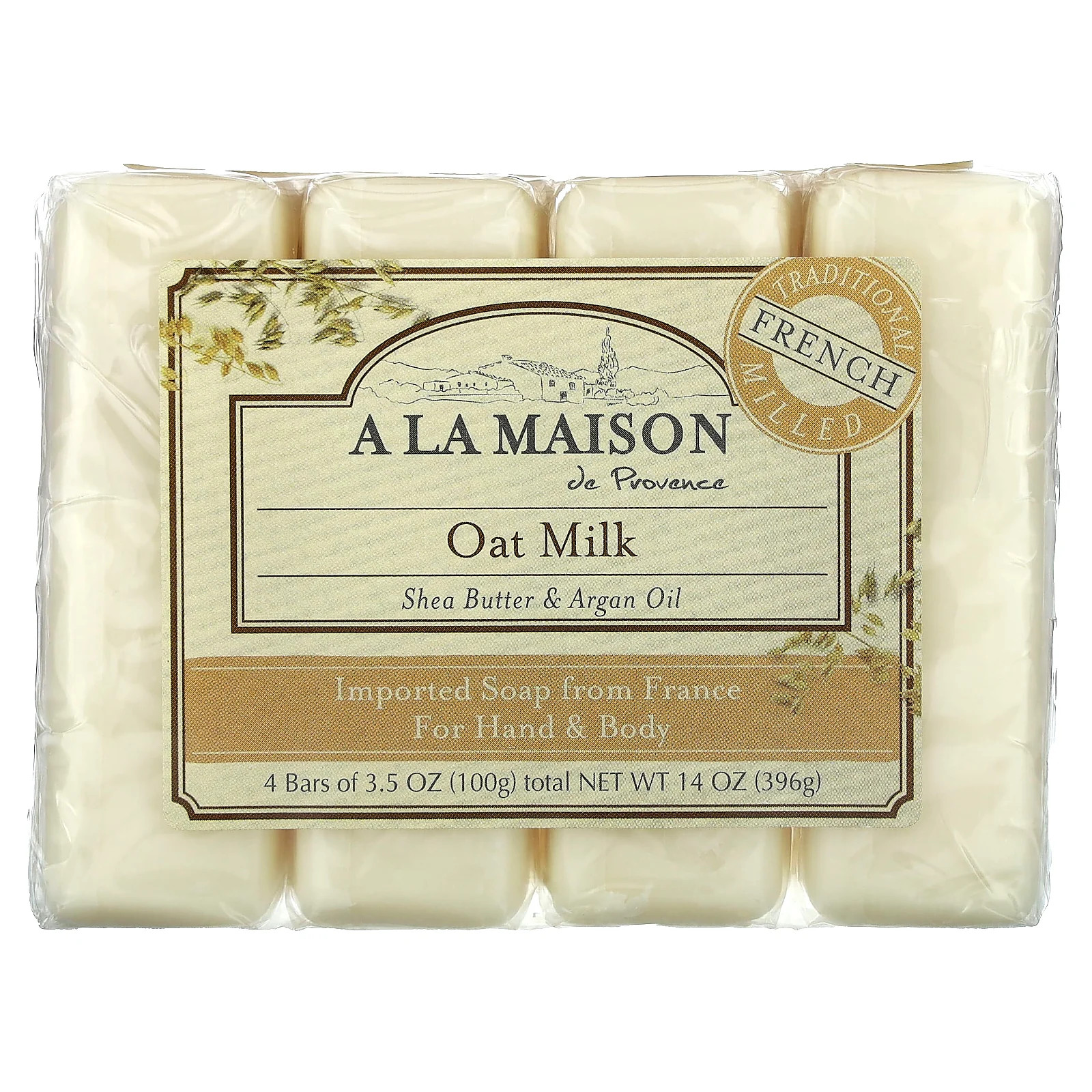 Hand & Body Bar Soap, Oat Milk, 4 Bars, 3.5 oz (100 g) Each