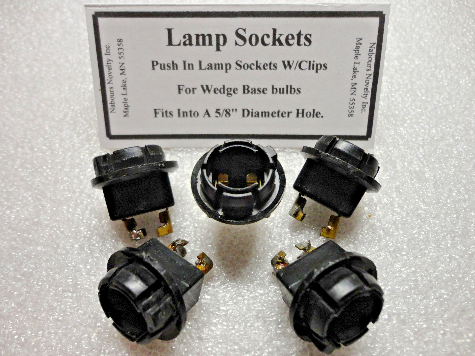 5, Push In Lamp Sockets, Fits a 5/8" Hole, Use With 555, & 906, Wedge Base Lamps