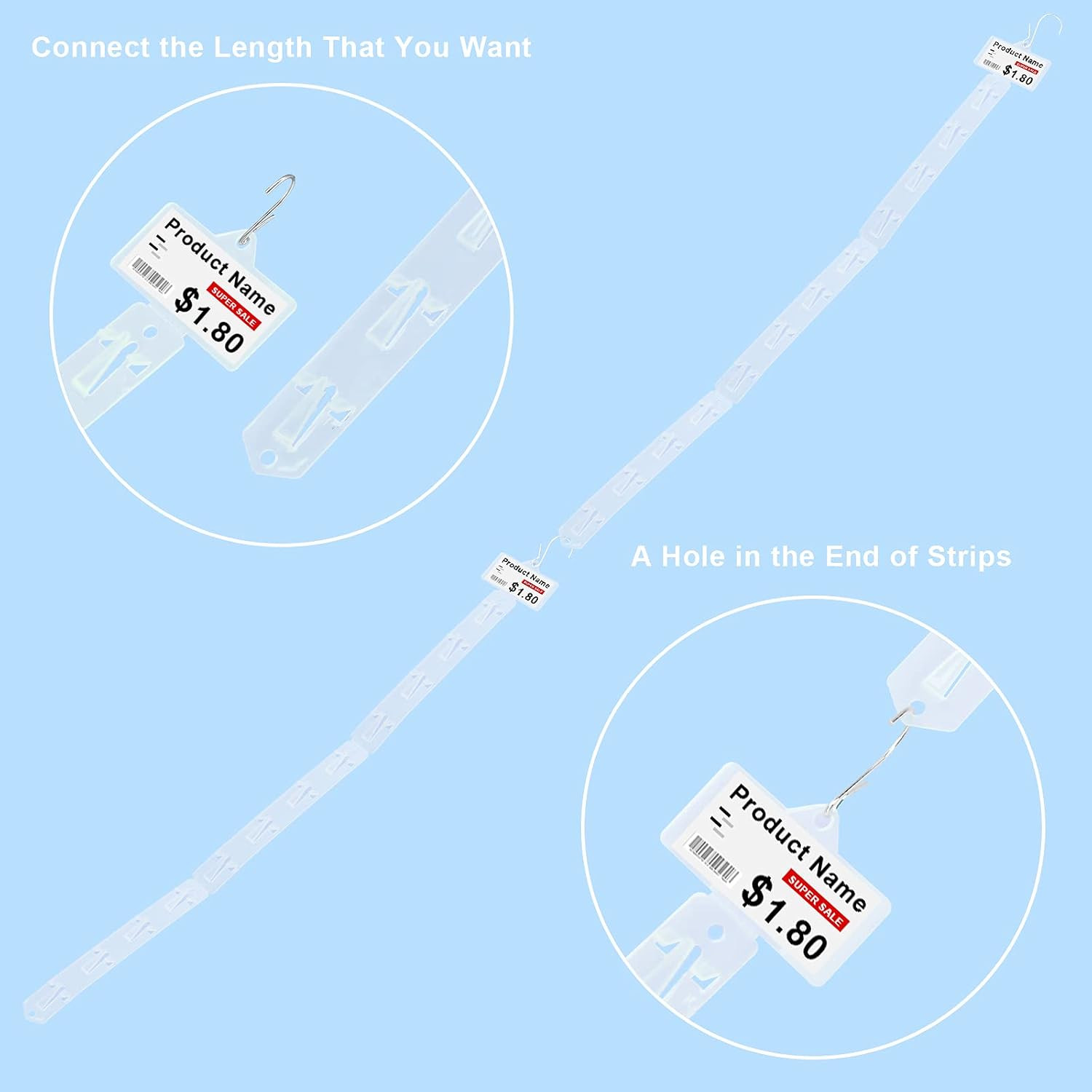 10Pcs Station Display Rack Plastic Hanging Display Strips with Hooks, Merchandis