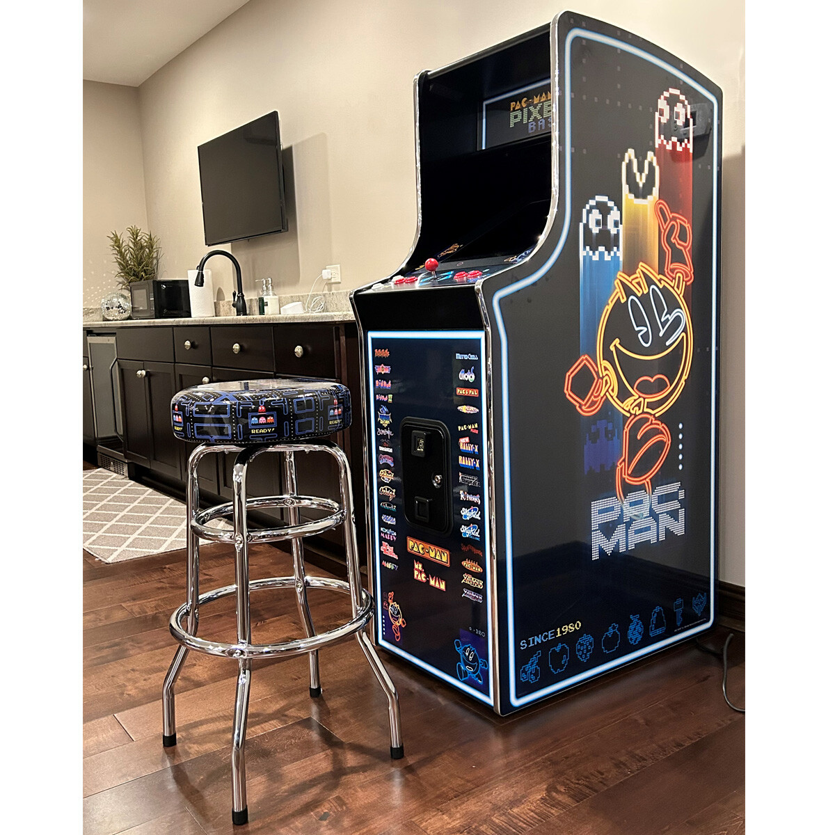 Pac Man Pixel Bash Home Upright Arcade Game - Neon