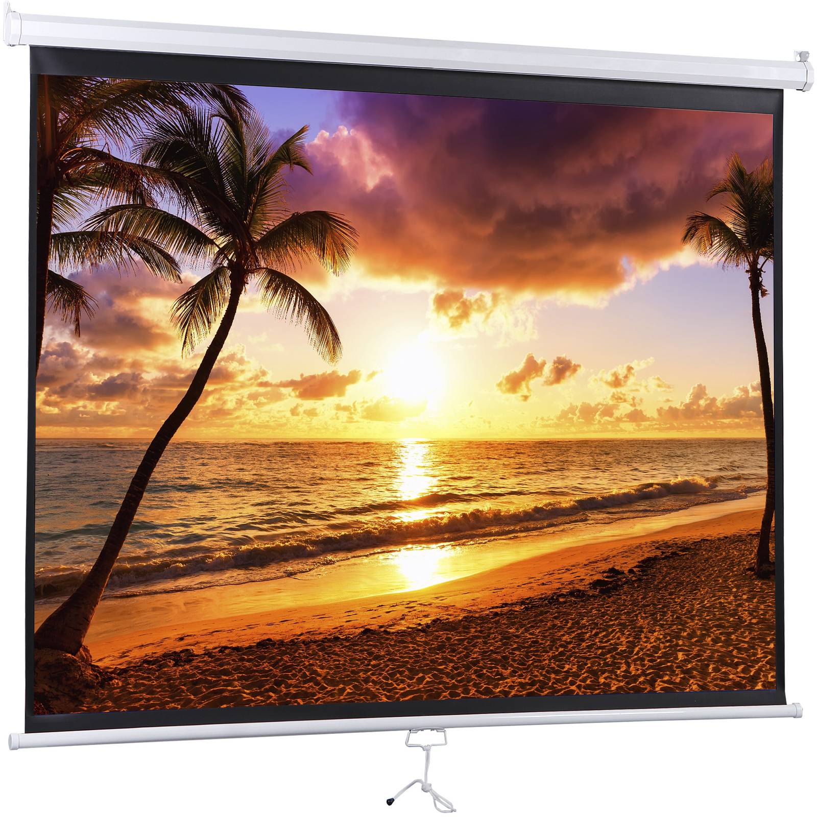 72" 4:3 HD Manual Pull Down Projector Screen Self-Locking for Home Theater White