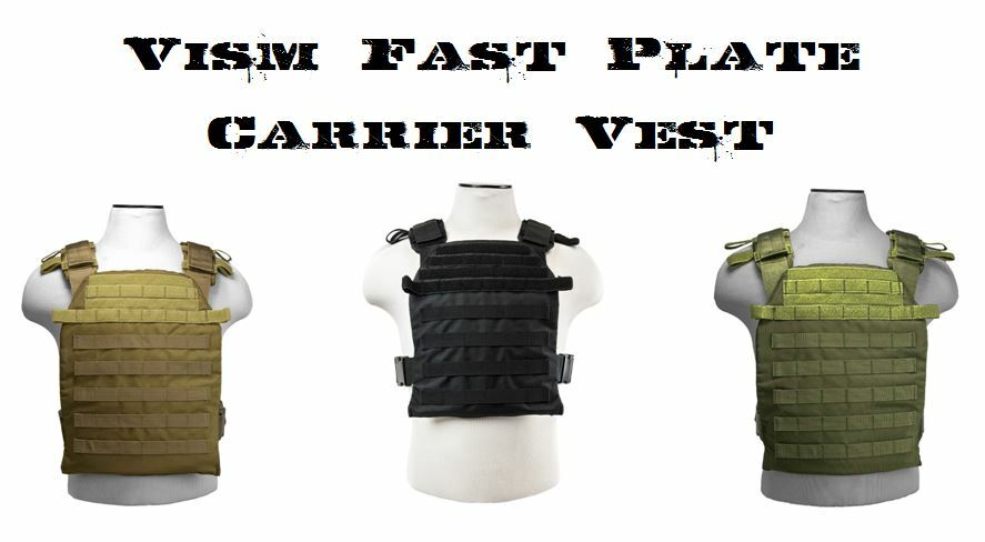 NEW Vism Fast Plate Carrier 10"x12" Adjustable MOLLE Tactical Vest SWAT BLACK