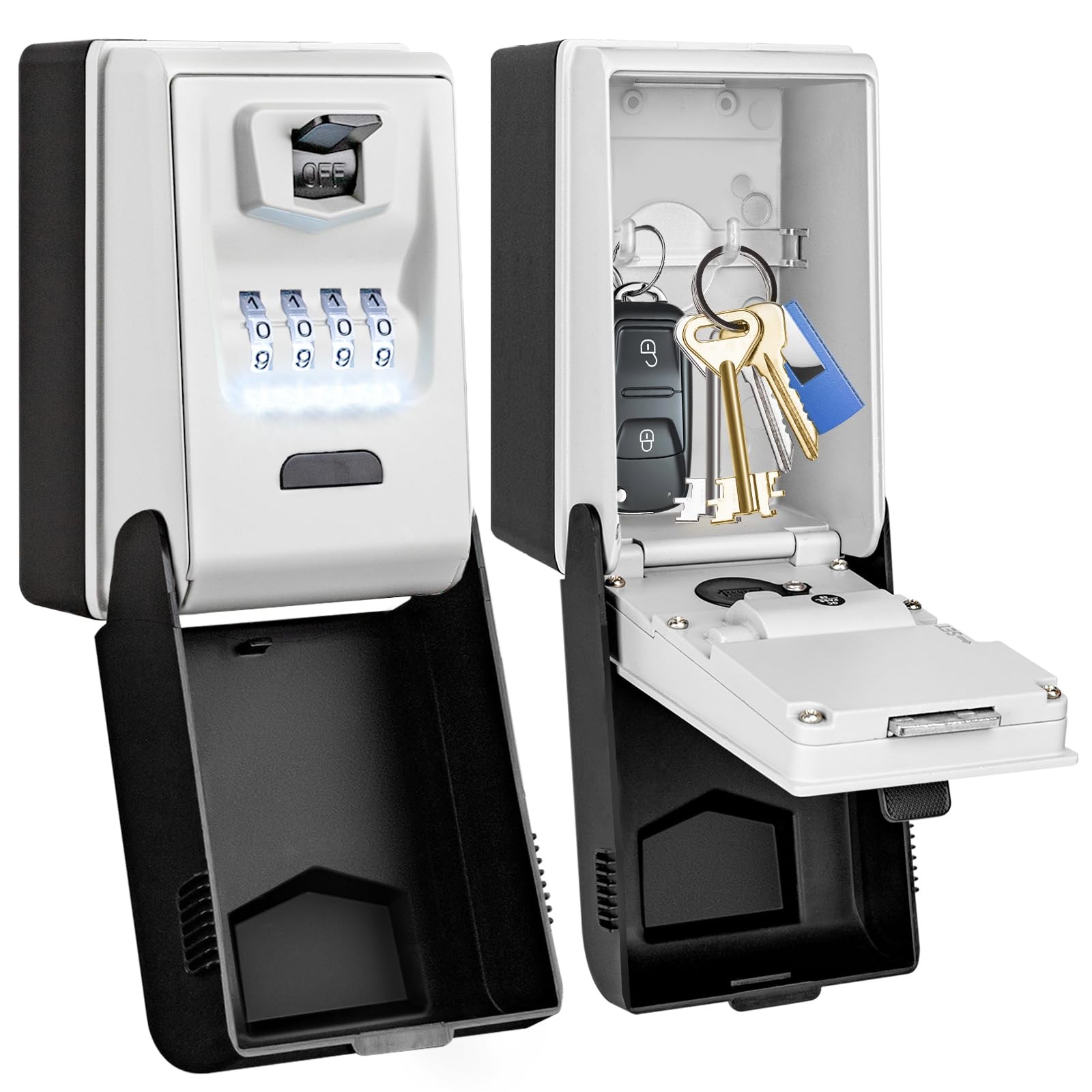 Key Lock Box Wall Mount - Outdoor Combination with 6 Dials Light Up Waterproof