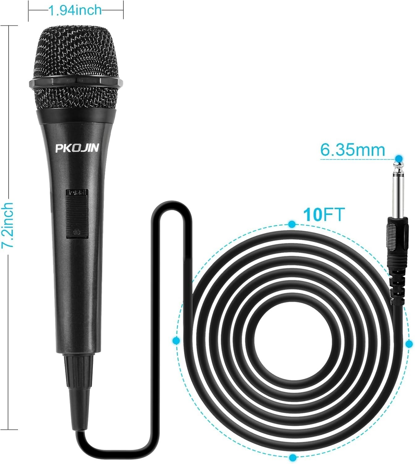 Dynamic Karaoke Microphone - Handheld Wired Mic with 10ft Cable & ON/OFF Switch