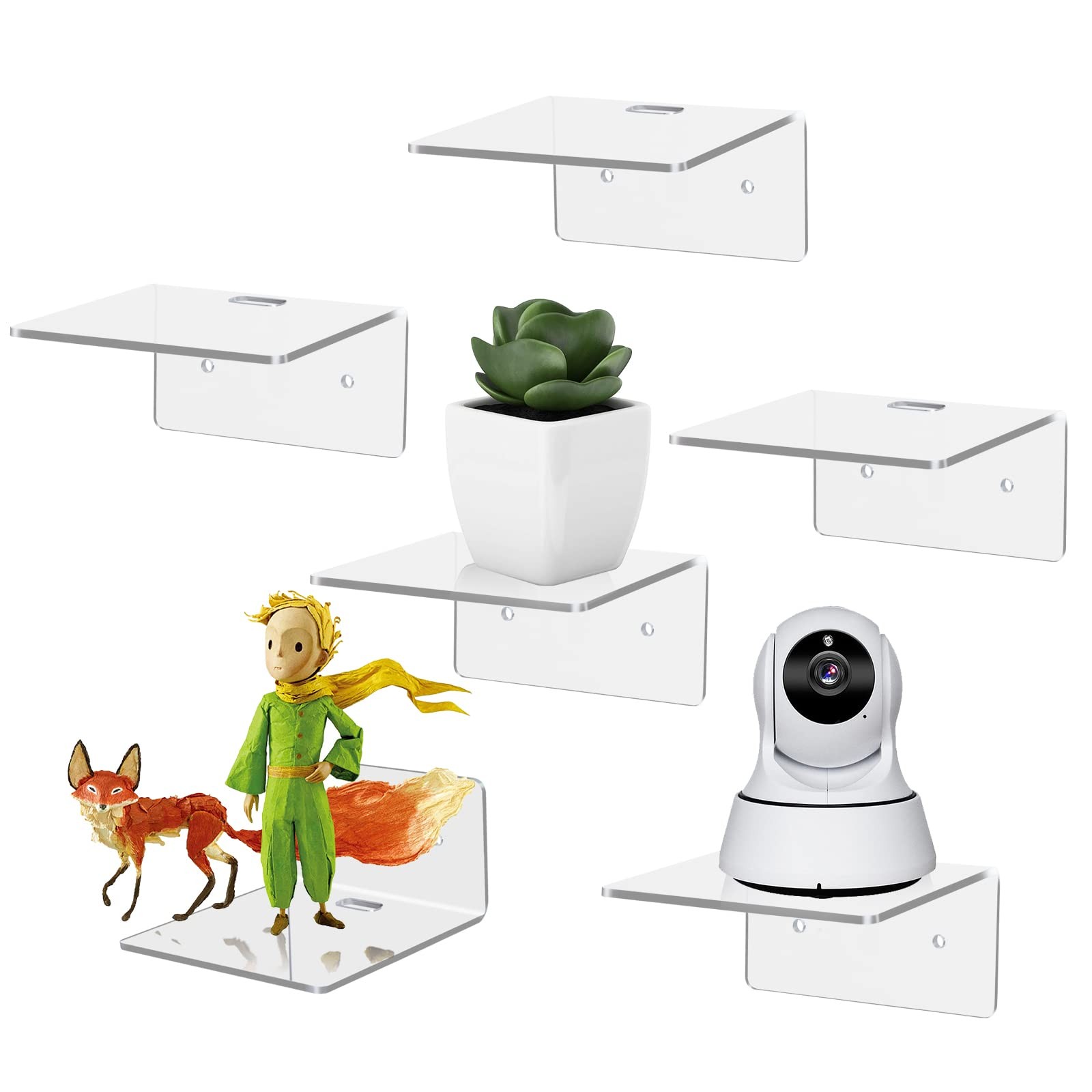 6 Pack Small Floating Shelves for Wall, 4'' Acrylic Mini Wall Shelf for Bedro...
