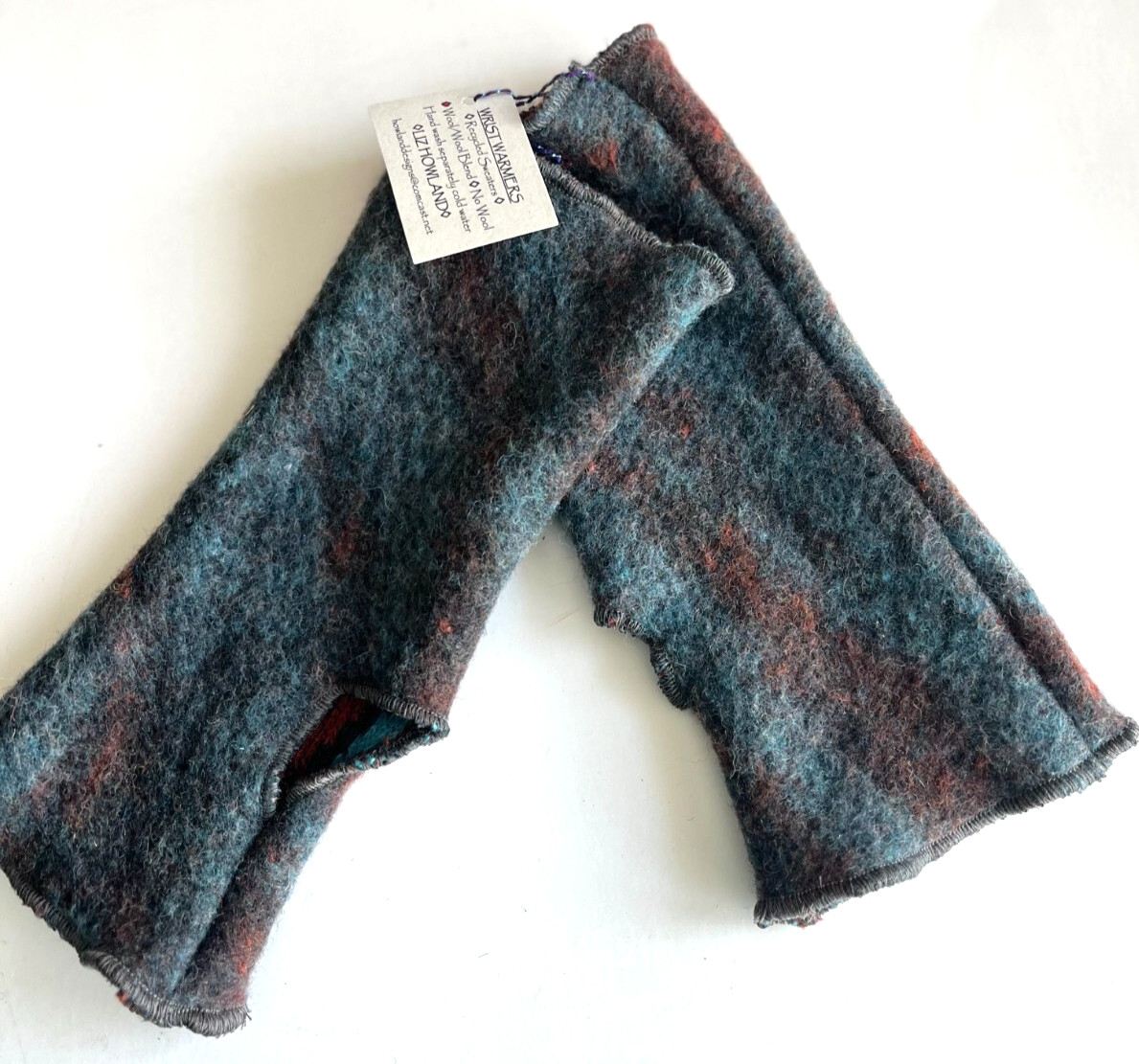 New Wrist Warmers with Thumb Hole, Wool Blend made from Recycled Sweaters