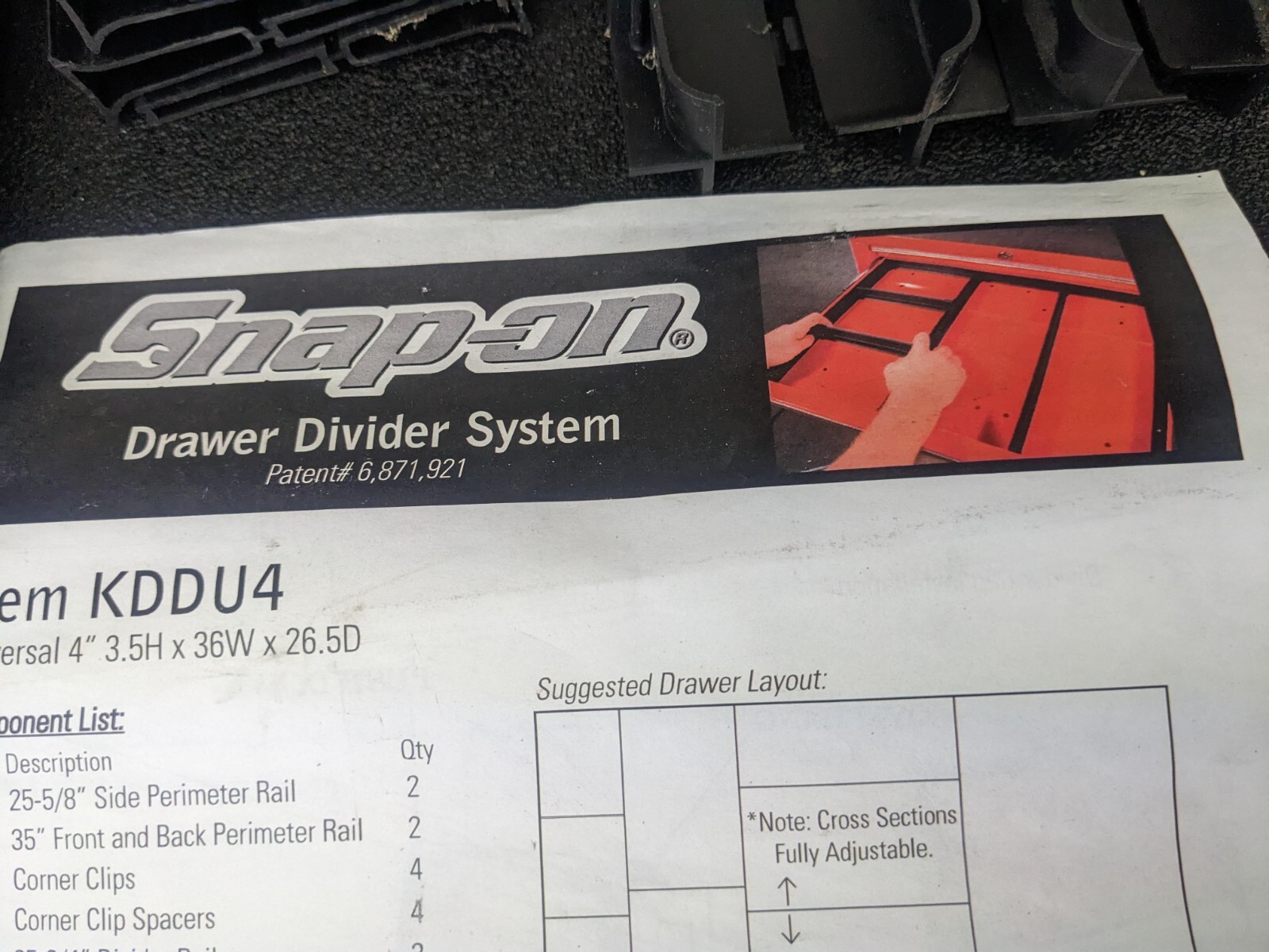 #bk009 Snap On Tools KDDU4 Drawer Divider System 36" x 26.5" x 3"