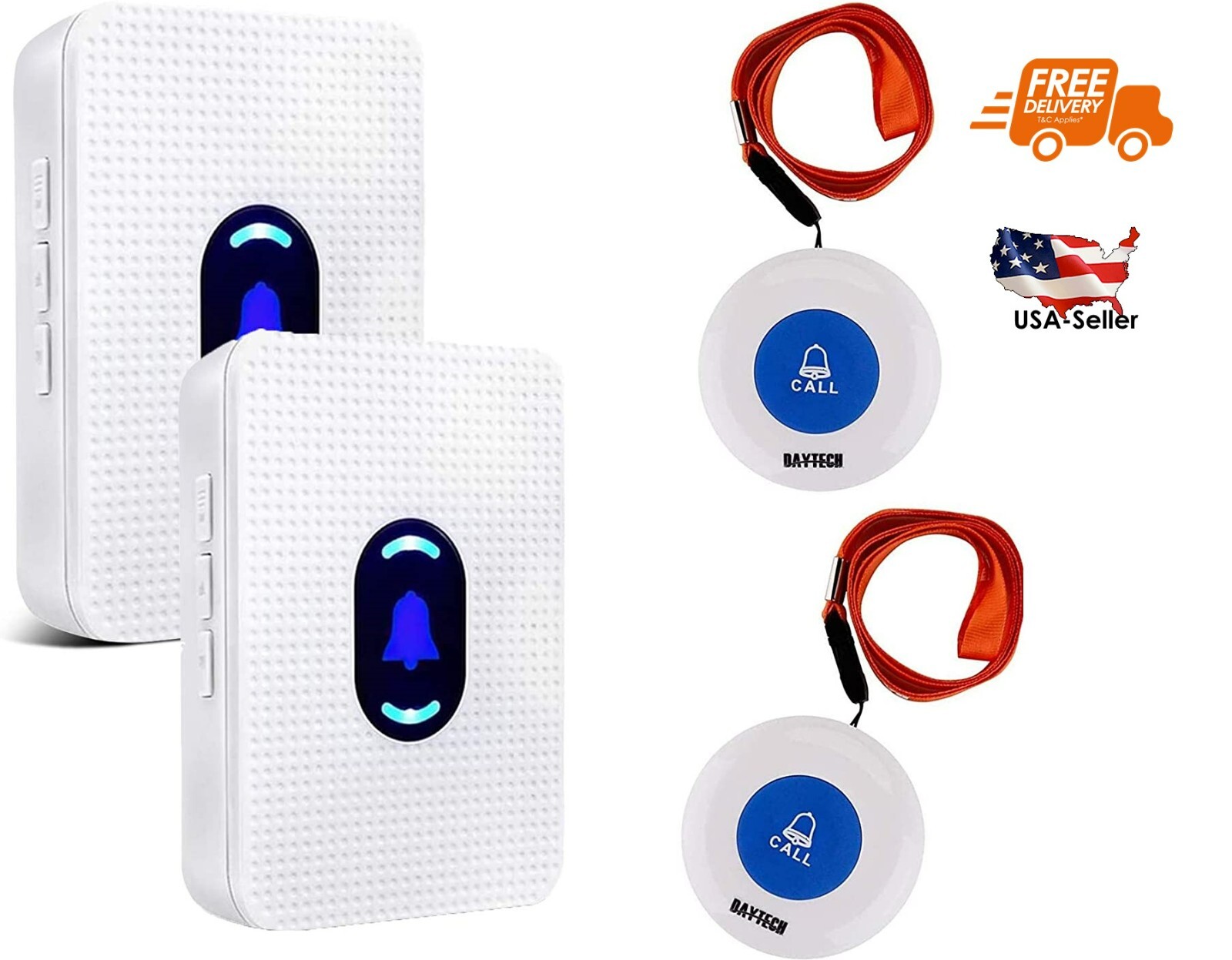 Wireless caregiver pager  2 chimes and 2 call buttons  + FREE SHIPPING