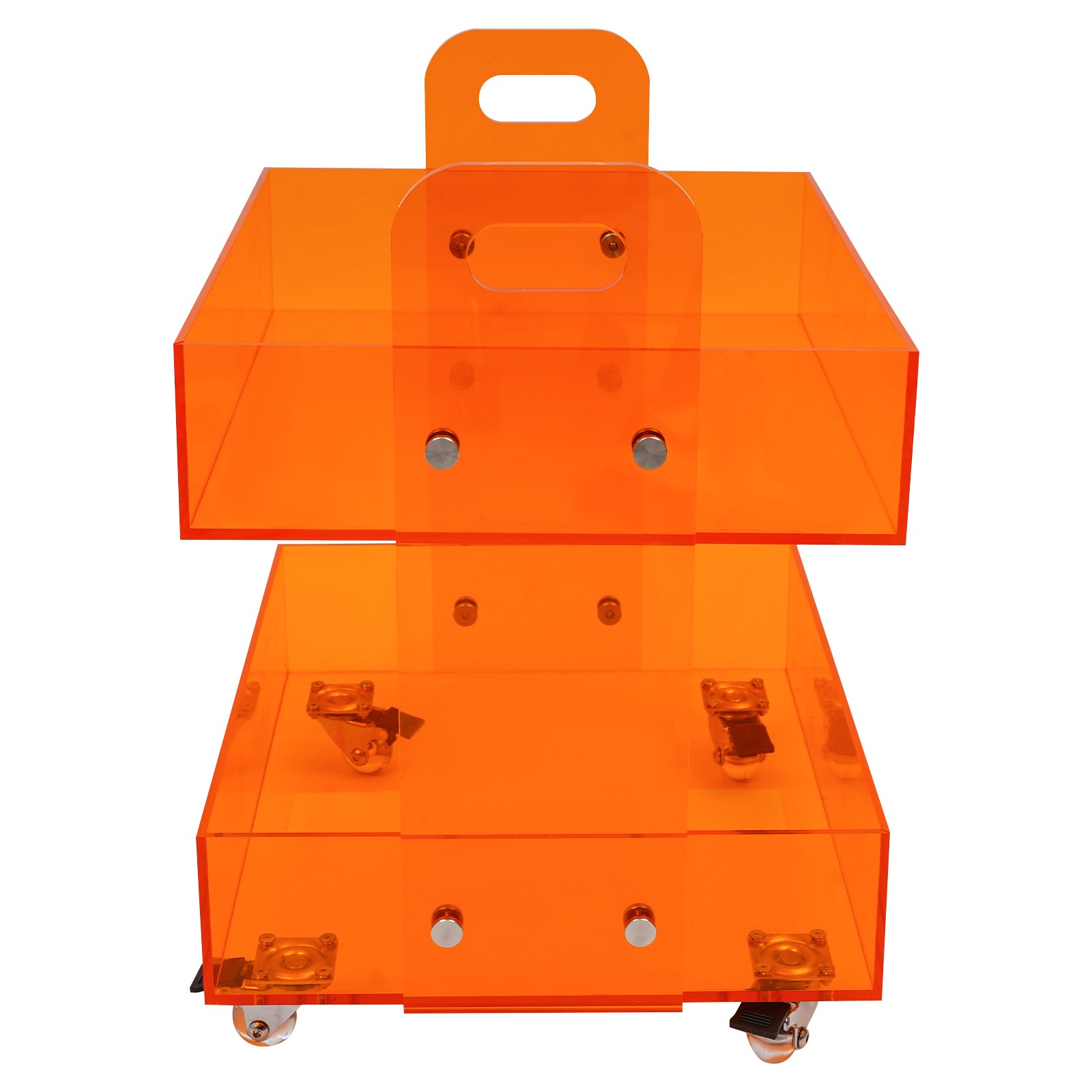 Orange Acrylic Side Table, Storage Rack with Wheels, Acrylic Bedside Table