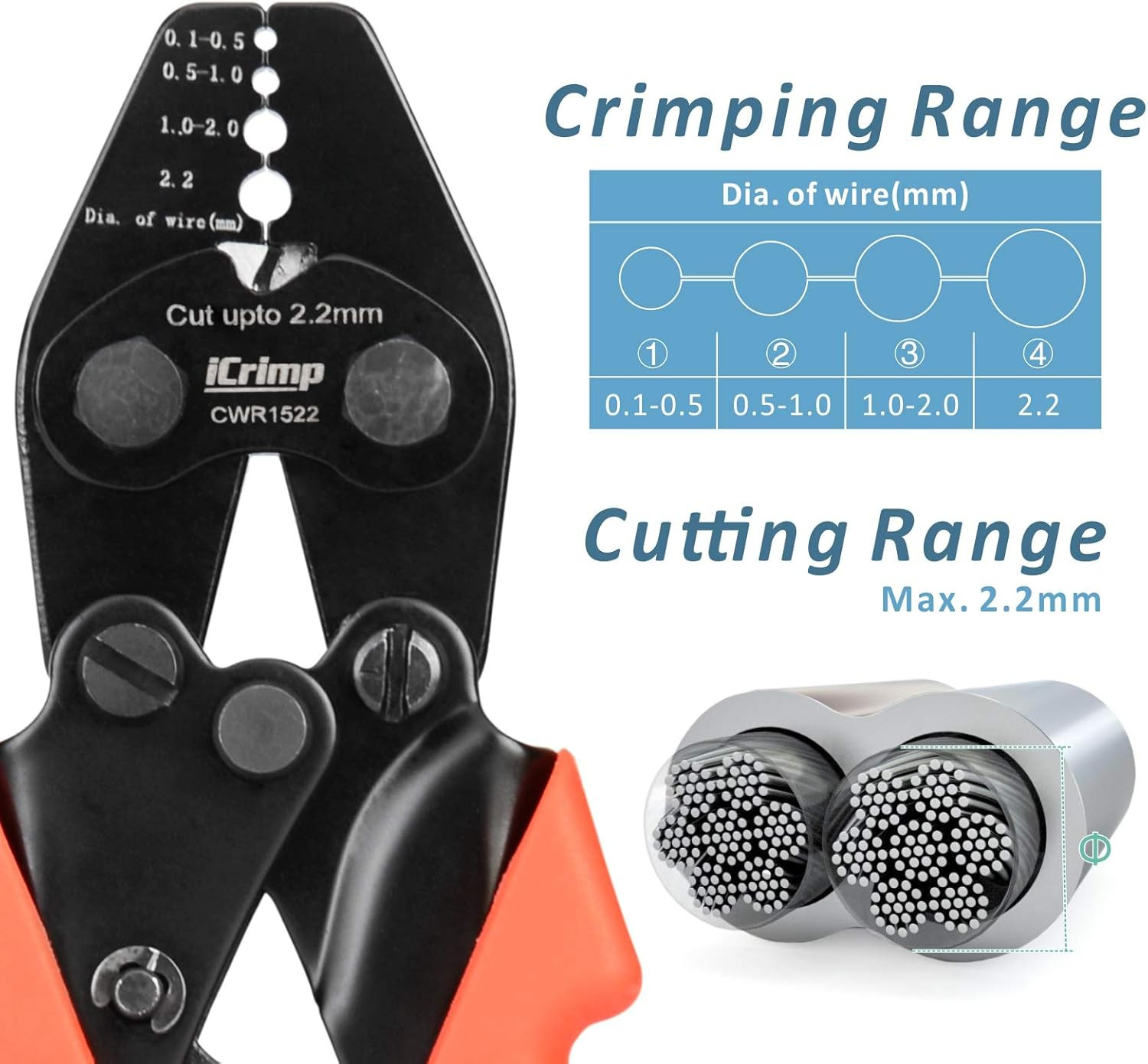 CWR1522 Wire Rope Crimping Tool with Cutting Function for Cable Railing, Hand Sw