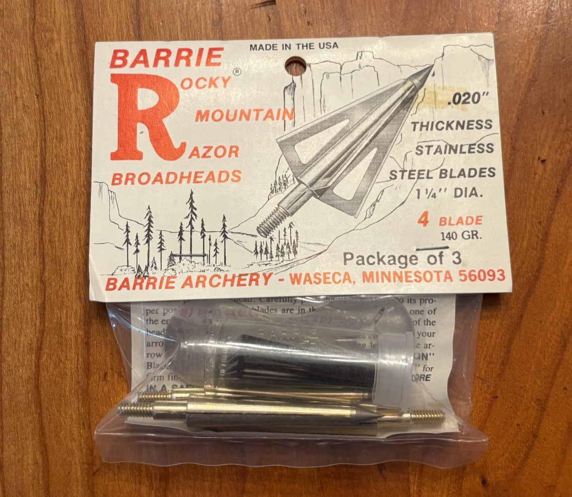 BARRIE ROCKY MOUNTAIN Razor Broadheads 140gr 1  1/4" dia 3 Pack NOS USA