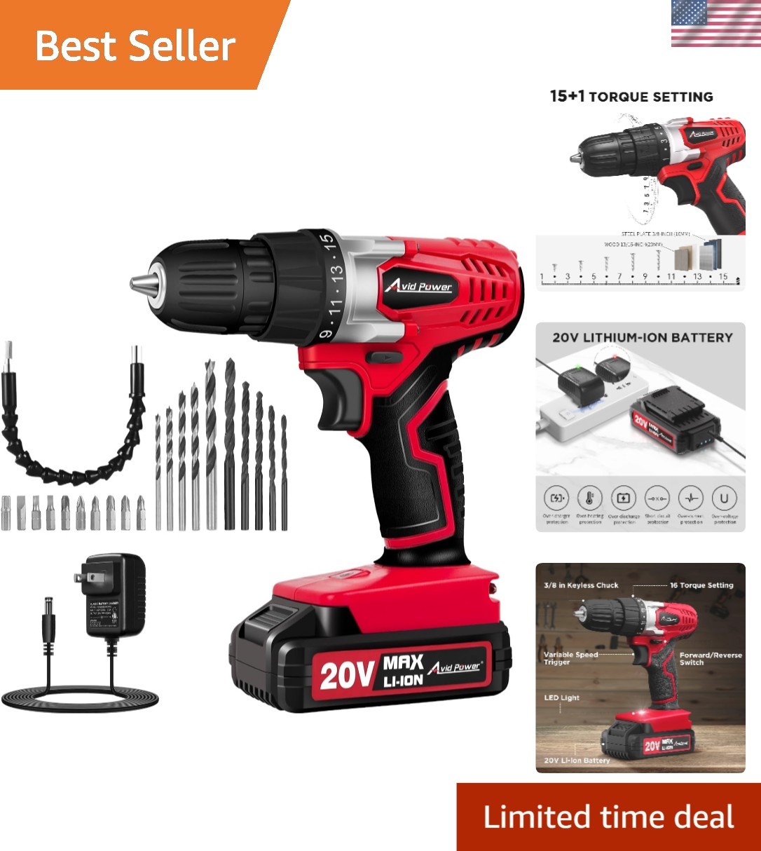 20V Cordless Drill Set for Home DIY & Beginner Projects - Lightweight Power D...