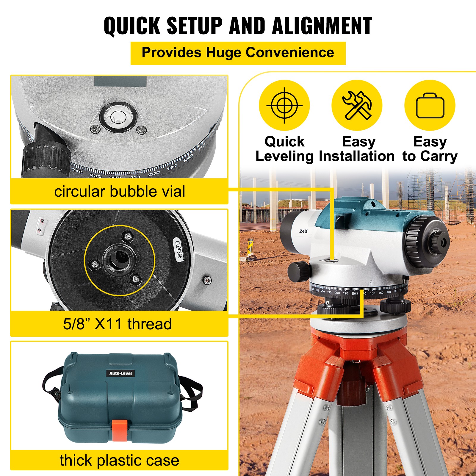 VEVOR Automatic Optical Level 24X Optical Level Kit Waterproof w/Compensator