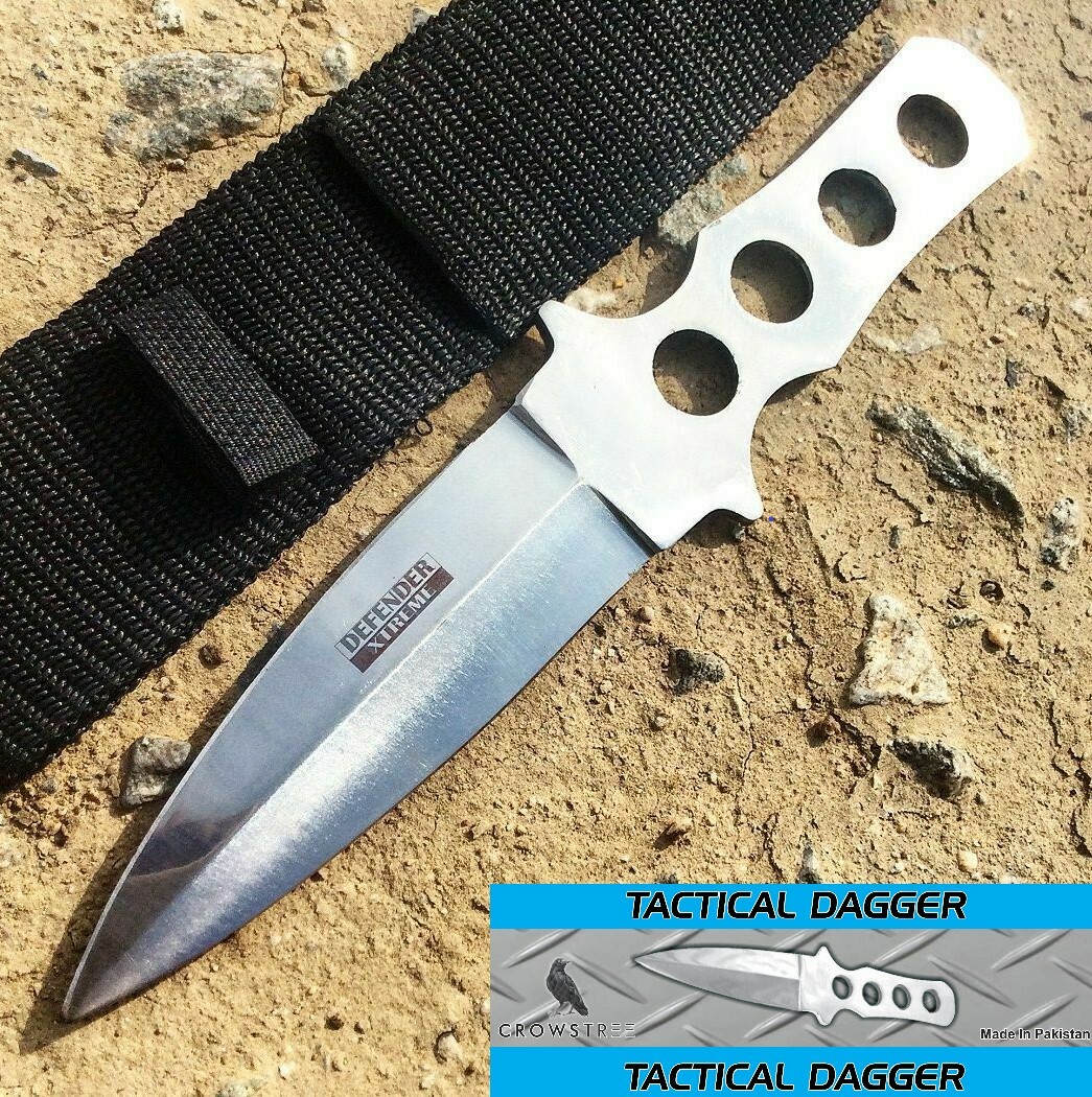 CROWSTREE POLISHED STAINLESS TACTICAL DAGGER Hunting Combat Boot Knife & Sheath