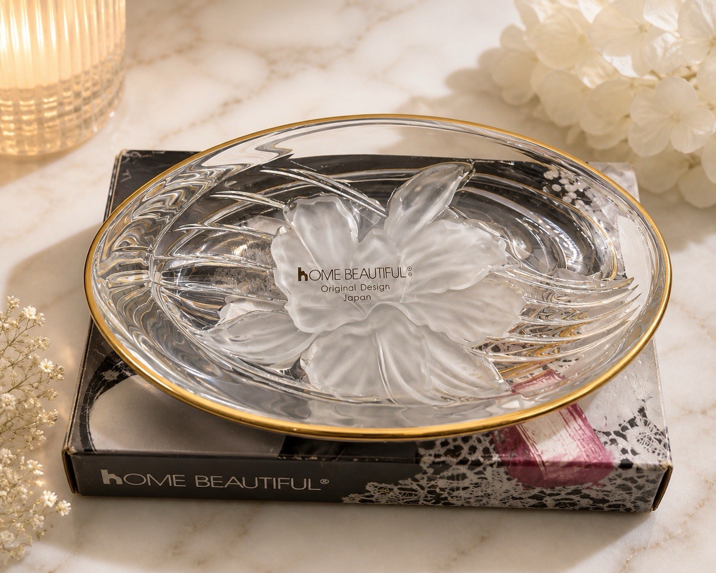 Vintage Home Beautiful Frosted Orchid Splendor Oval Candy Dish 7in