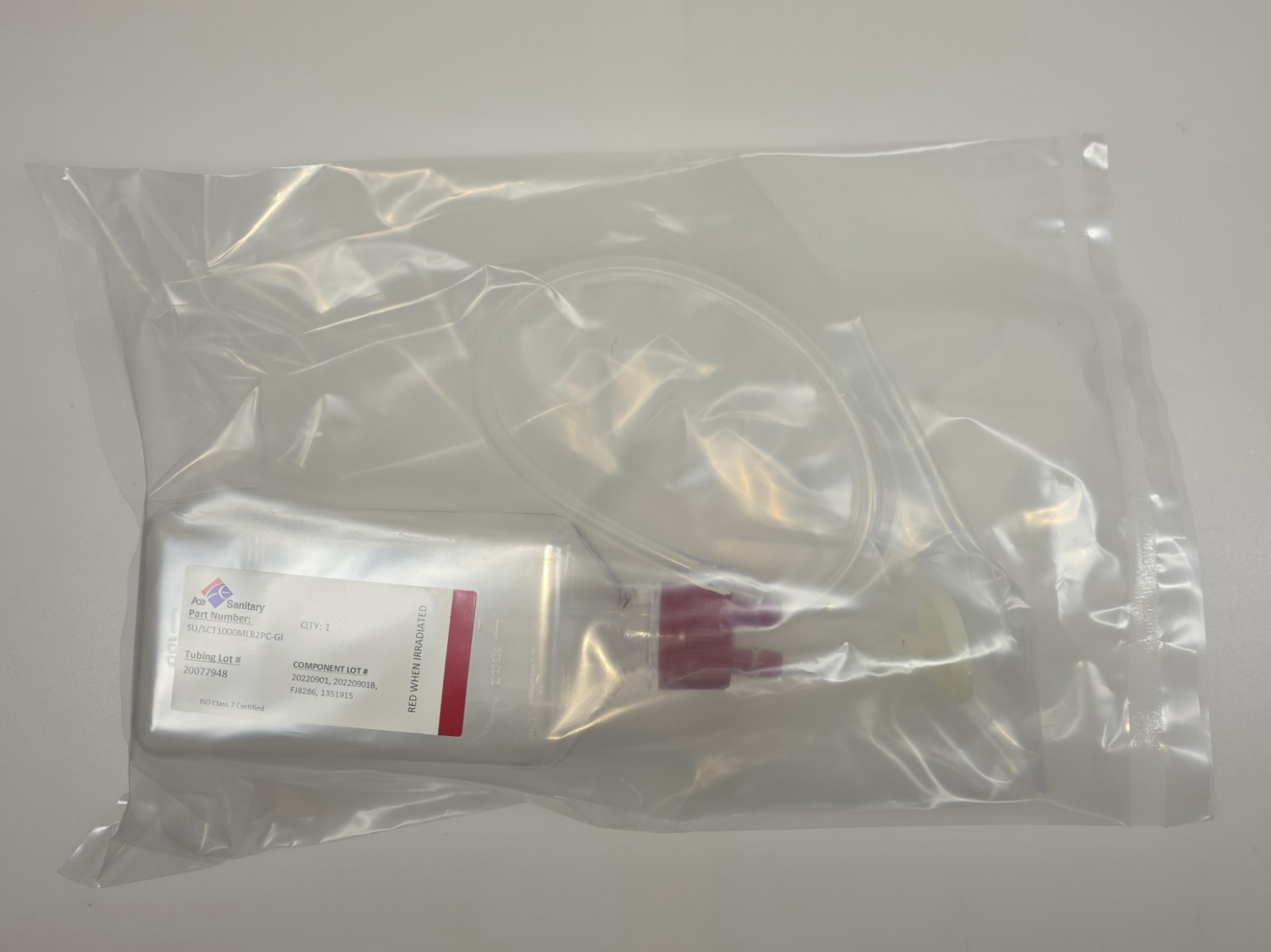 Ace Sanitary - Gamma Irradiated 1L 2-Port PETG Bottle Assembly - Free Shipping!!