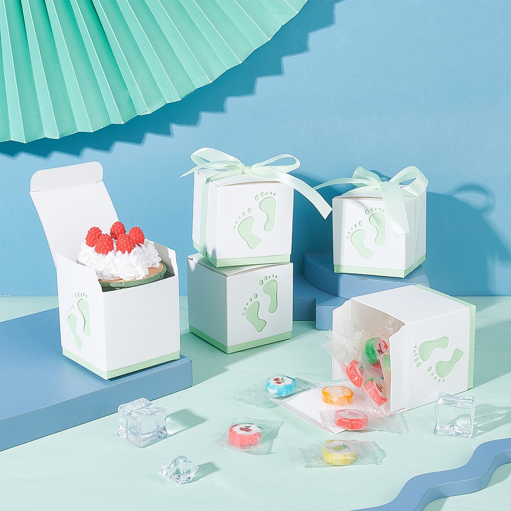 30sets Paper Gift box with Ribbon Folding boxes with Foot Print Pattern Wedding