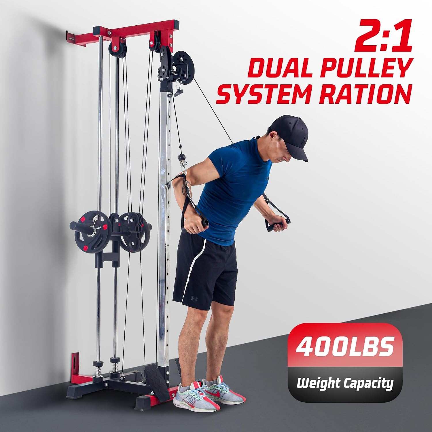 LAT Pulldown Machine with 20 Positions, Wall Mount Cable Machine Adjustable