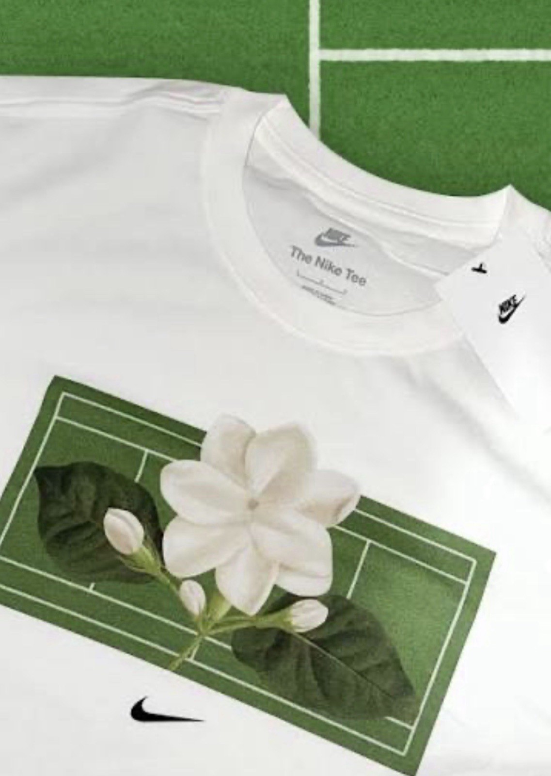 ALEX EALA  Sampguita Nike short-sleeve Cotton T-Shirt White Green Floral Graphic