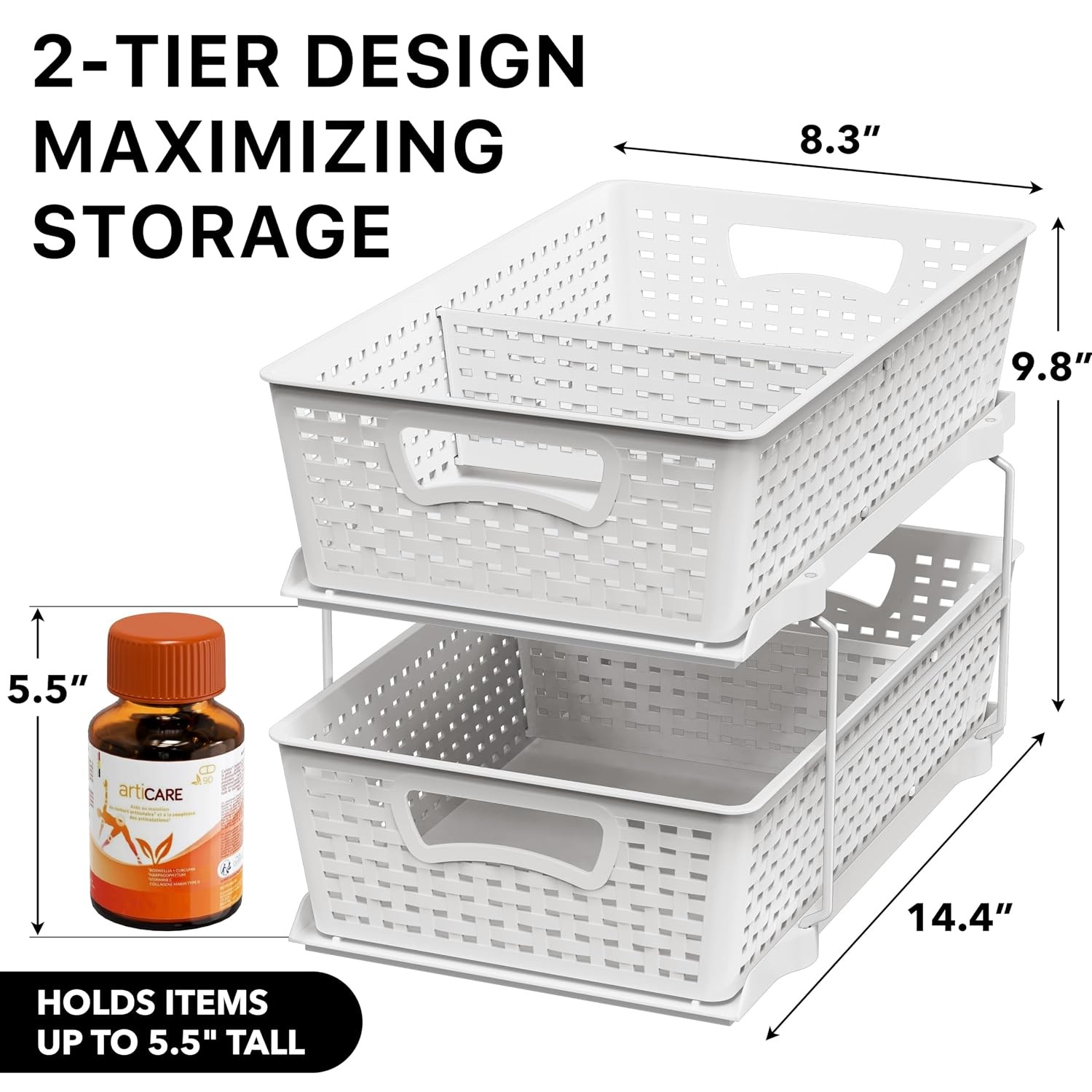 White Under Sink 2 Tier Sliding Drawer Kitchen Storage Cabinet