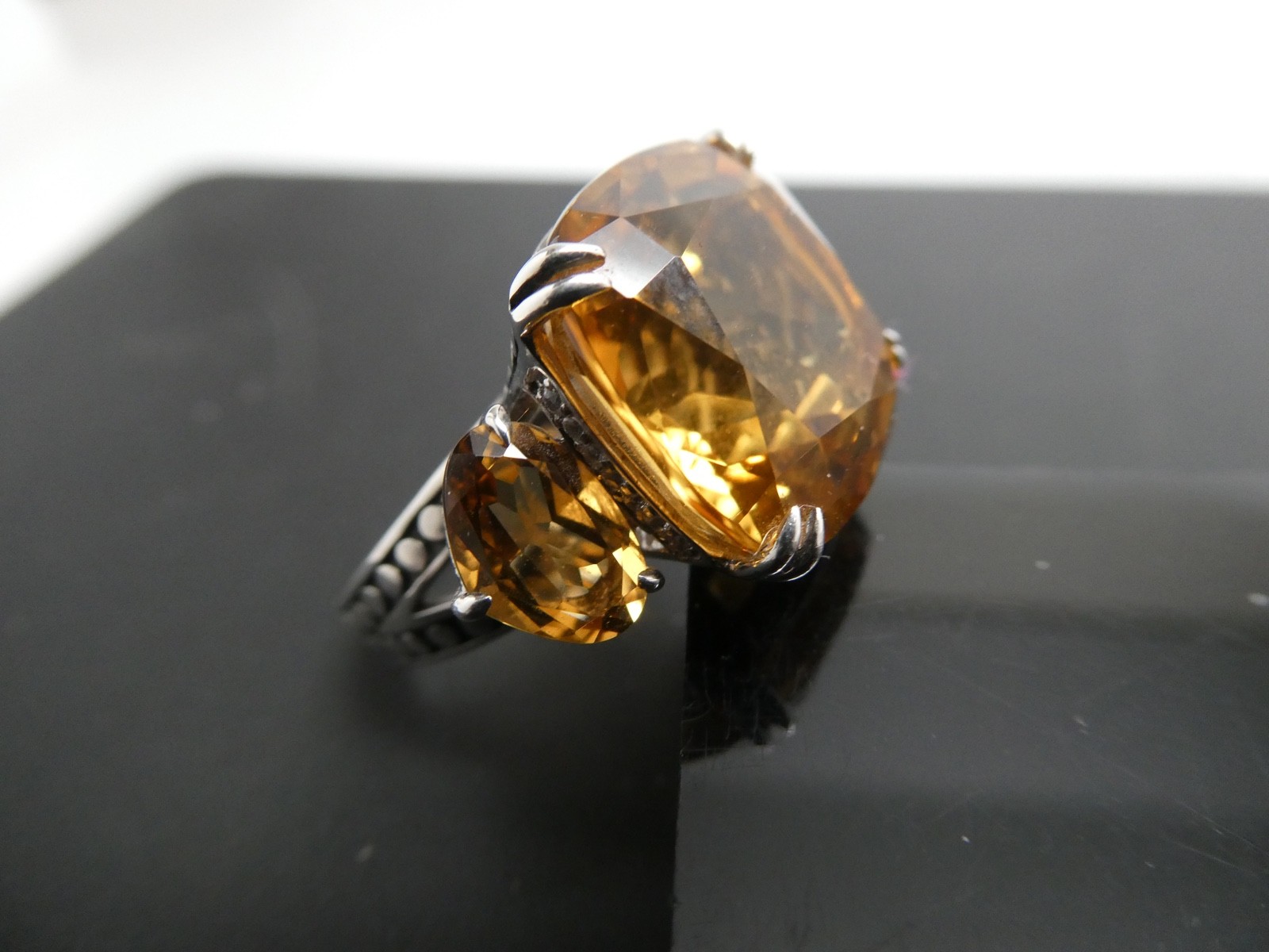 JOHN HARDY Citrine Gemstone & White Topaz Sterling Silver 925 RING Size 6