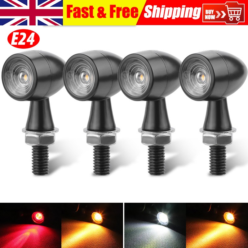 4X Mini Motorcycle LED Turn Signal Bullet Indicators Running Lamp Brake Lights