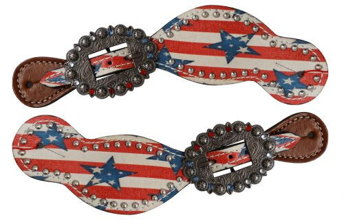 Leather Spur Straps With Stars And Stripes Print