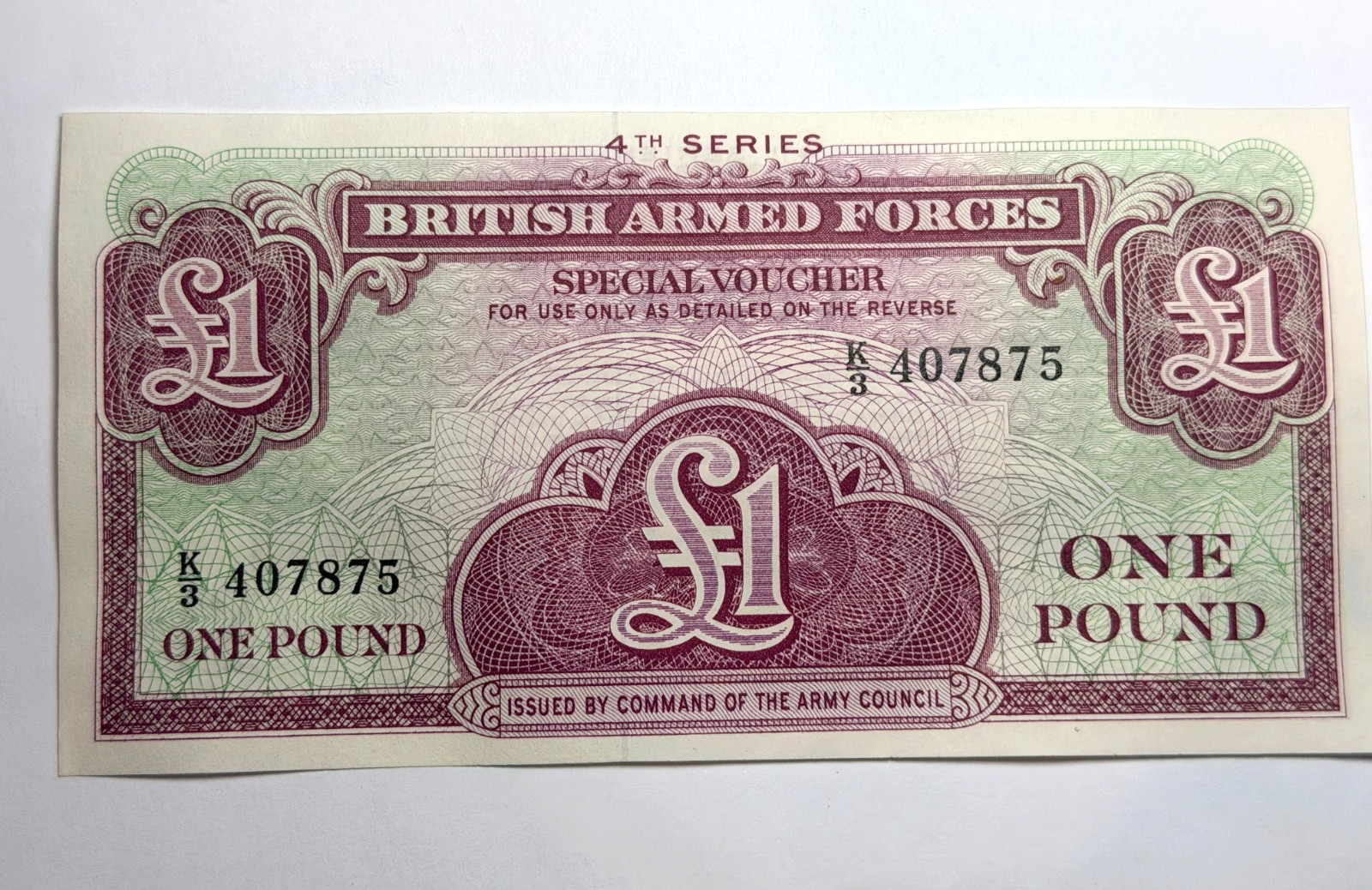4th Series British Armed Forces Special Voucher One Pound in Excellent Condition