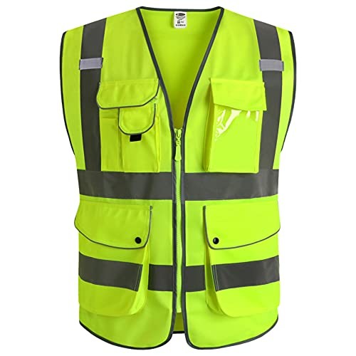 9 Pockets Class 2 High Visibility Zipper Front Safety Vest 3X-Large Yellow