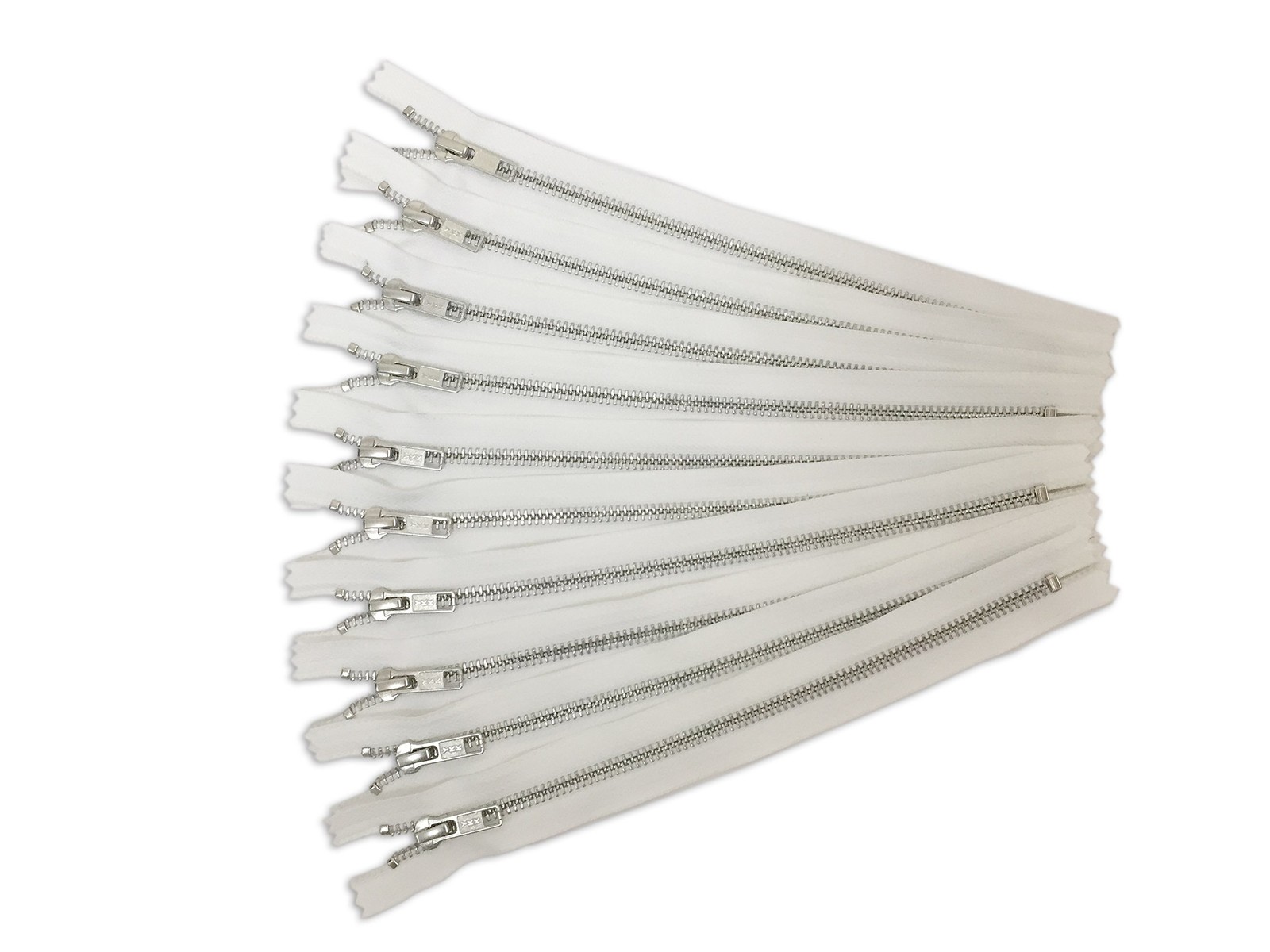 White Metal Zipper 6 Inch No.5 for Bags - Silver Set of 12