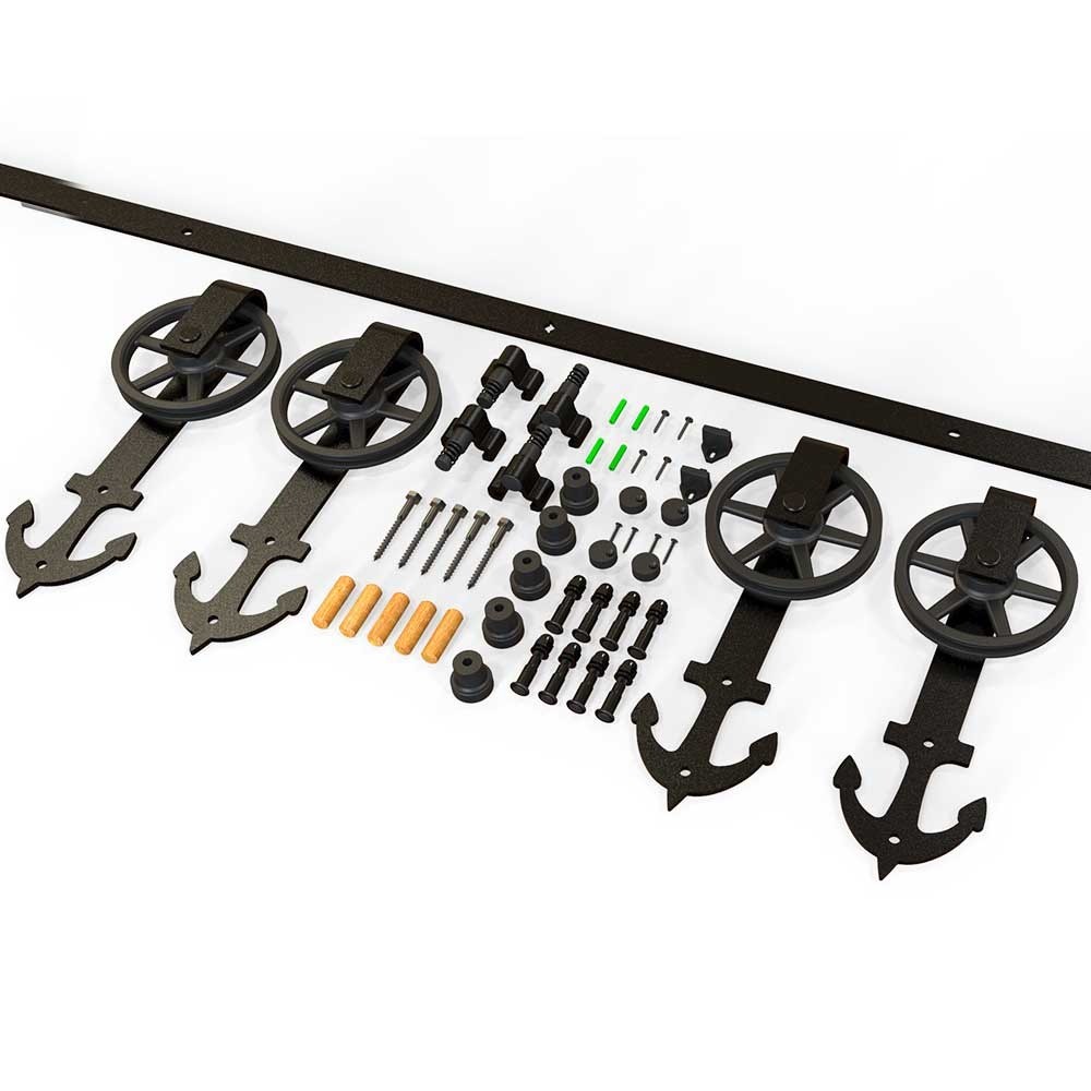 4-16FT Anchor - Shaped Sliding Barn Door Roller Track Kit for Double Door