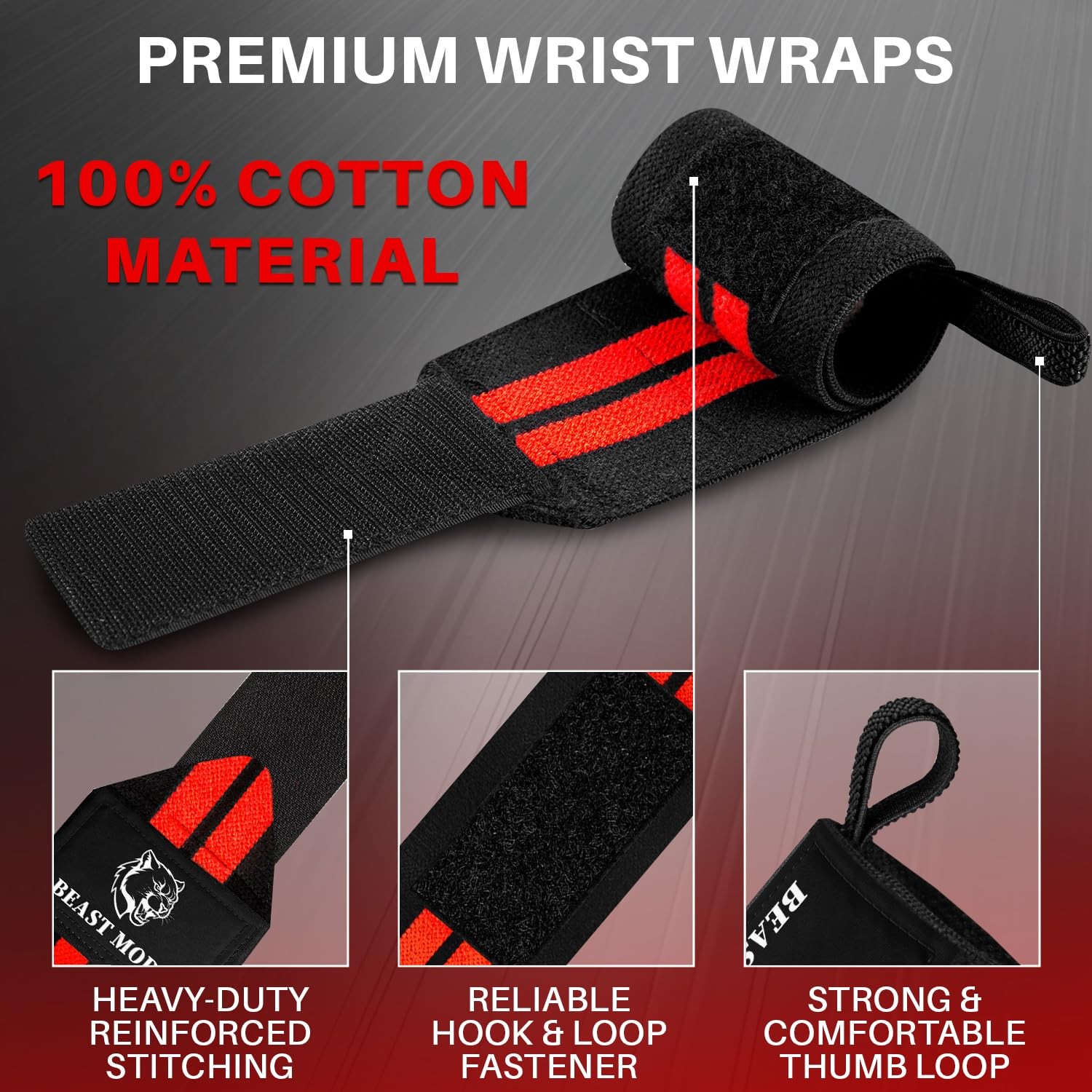 Weightlifting Wrist Wraps with Thumb Loop – 18" HeavyDuty Support for