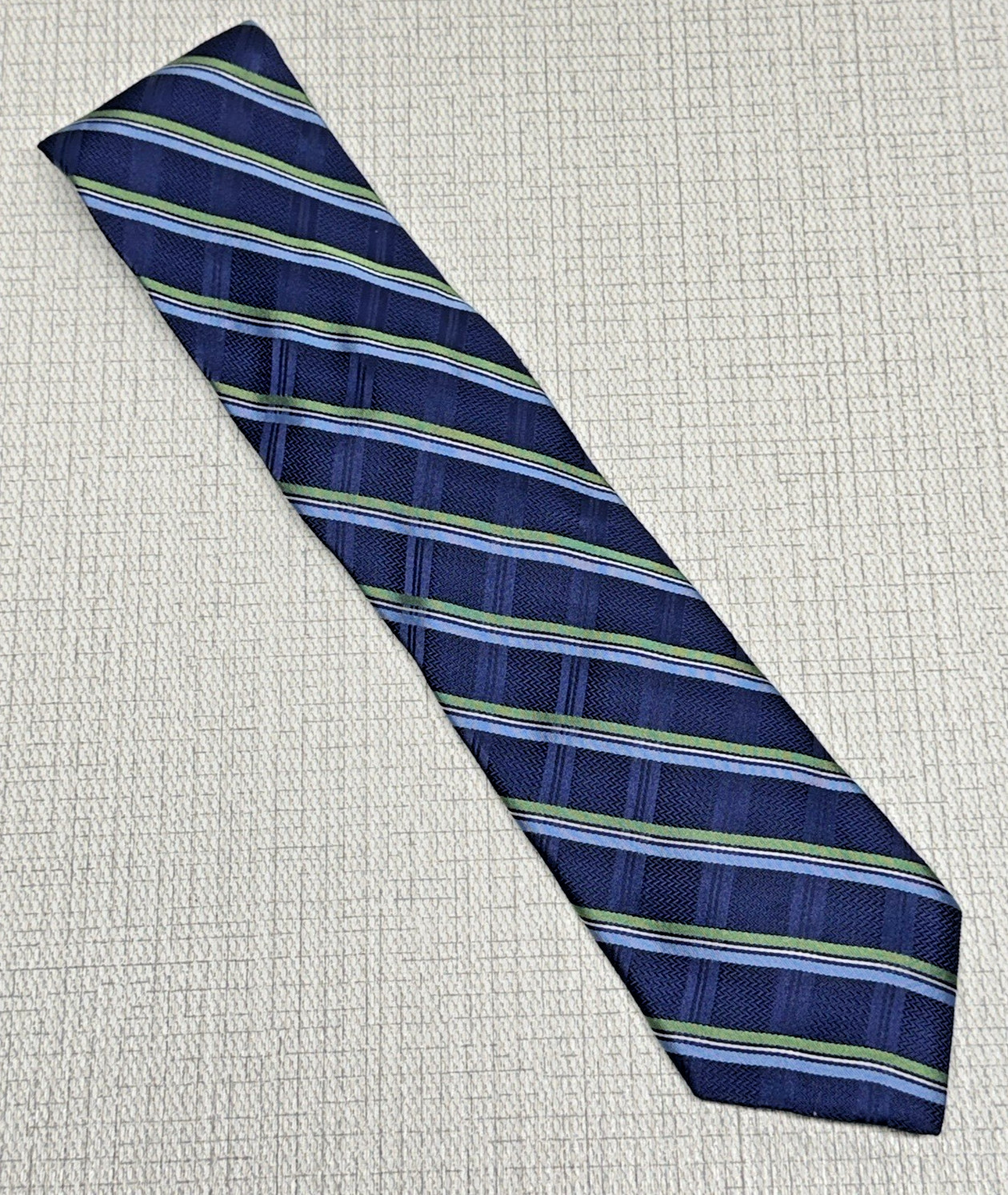 Cremieux Silk Necktie Mens OS Blue Green Striped Handmade Formal Preppy Classic