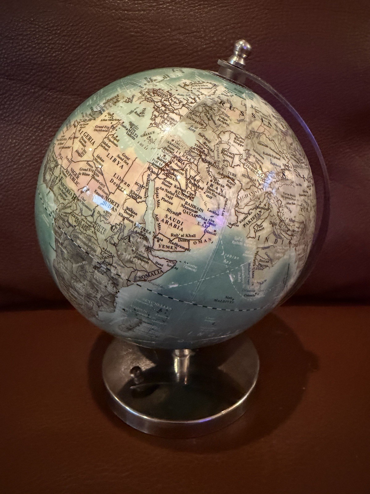 Small World Map Globe 9” Table Office Desk Top Chrome Bracket & Base Rotates
