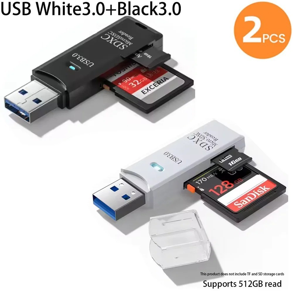 2 in 1 USB 3.0 Card Reader TF Micro SD Memory Card Adapter High Speed PC Lap 2Pc