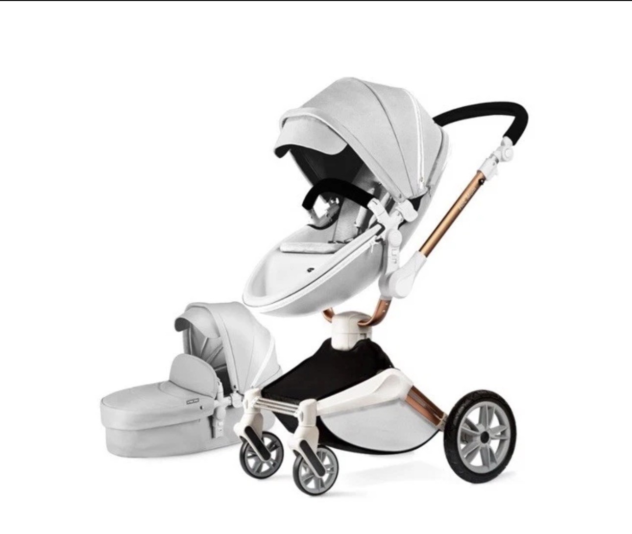 Hot Mom F023 360 Degree Rotation Baby Stroller Carriage Pu Leather Travel Gray