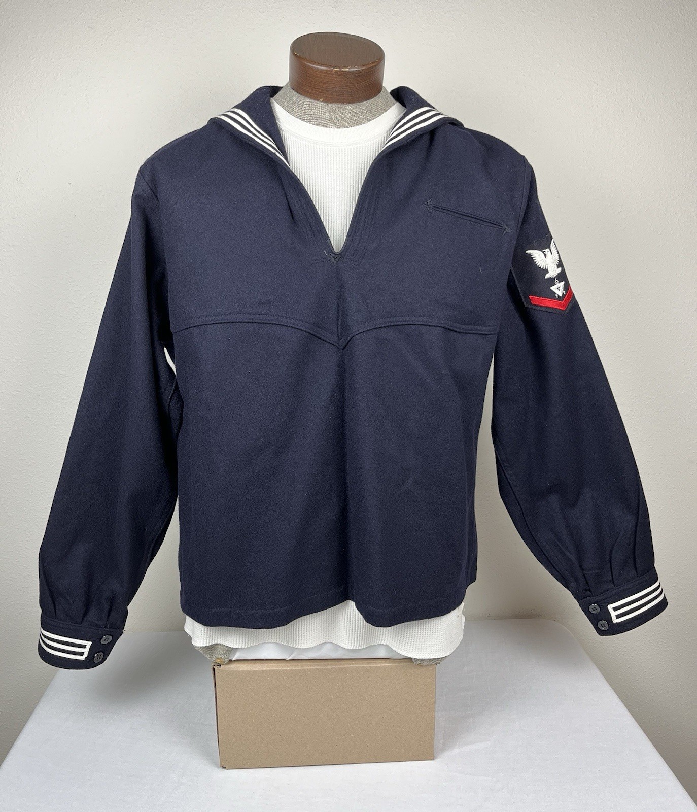 VTG Brownwood MFG US Navy Cracker Jacket Blue 100% Wool Jumper Dress Top Sz 48R