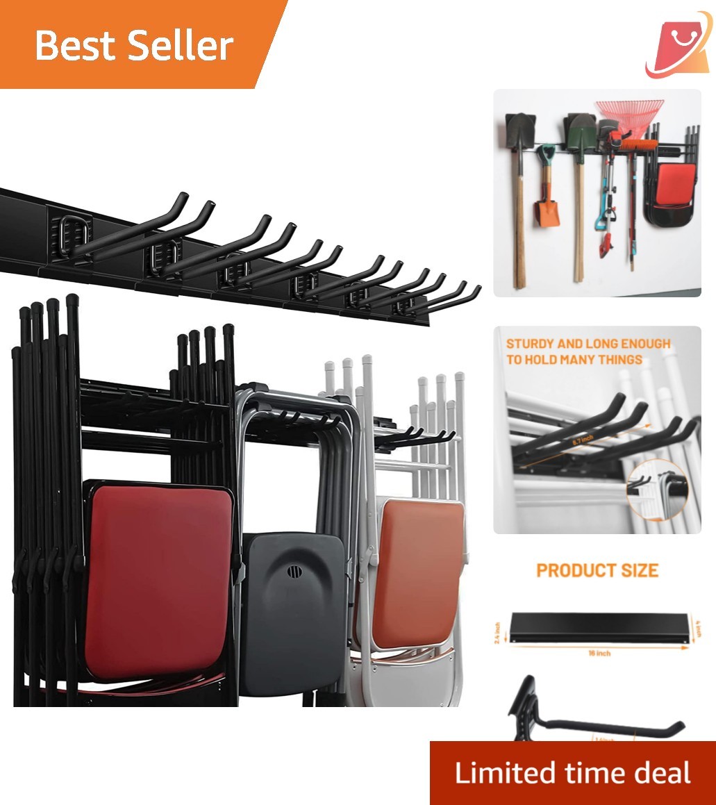 Garage Wall Mount Storage Organizer Steel Tracks 6 Hooks Heavy Duty Space Saver