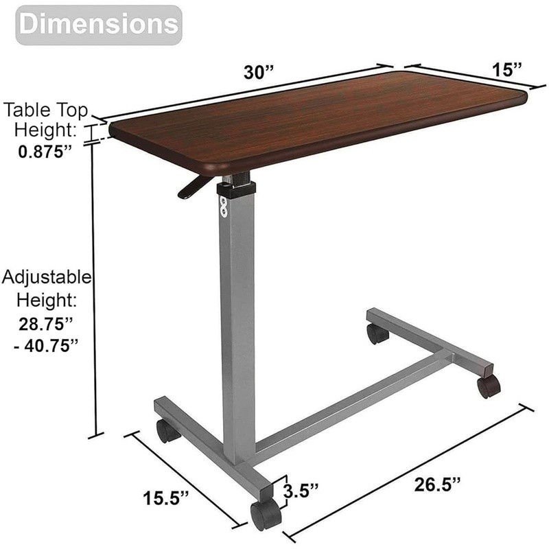 Height Adjustable Overbed Table Rolling Table Disabled Eating Reading Working US