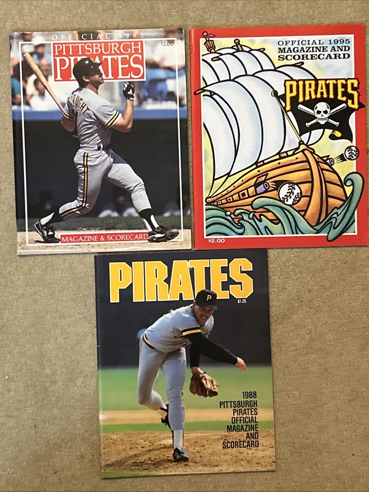 Pittsburgh Pirates Baseball Magazine & Scorecard Program 1988 1993 1995 Lot Of 3