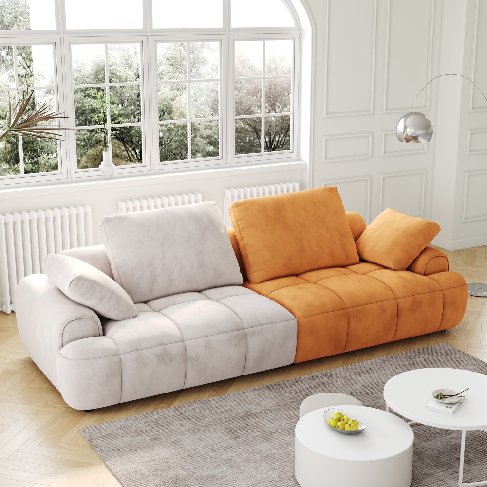 Modern 2-Seat Sofa Gray Yellow Suede Velvet Sofa Upholstered Free Shipping
