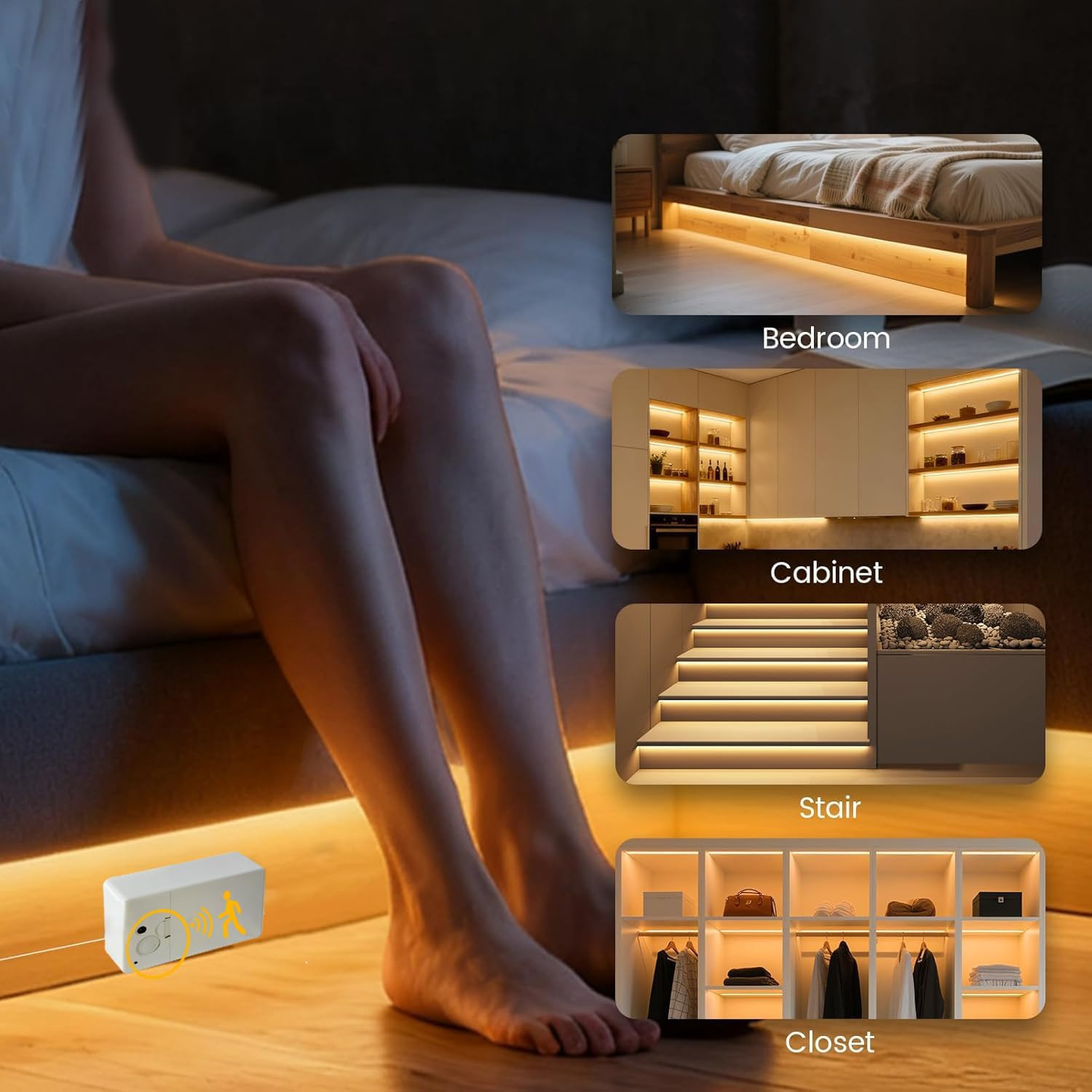 Battery Operated Motion Sensor Cabinet Strip Lights, 3 Pack 4.92FT 3000K Counter