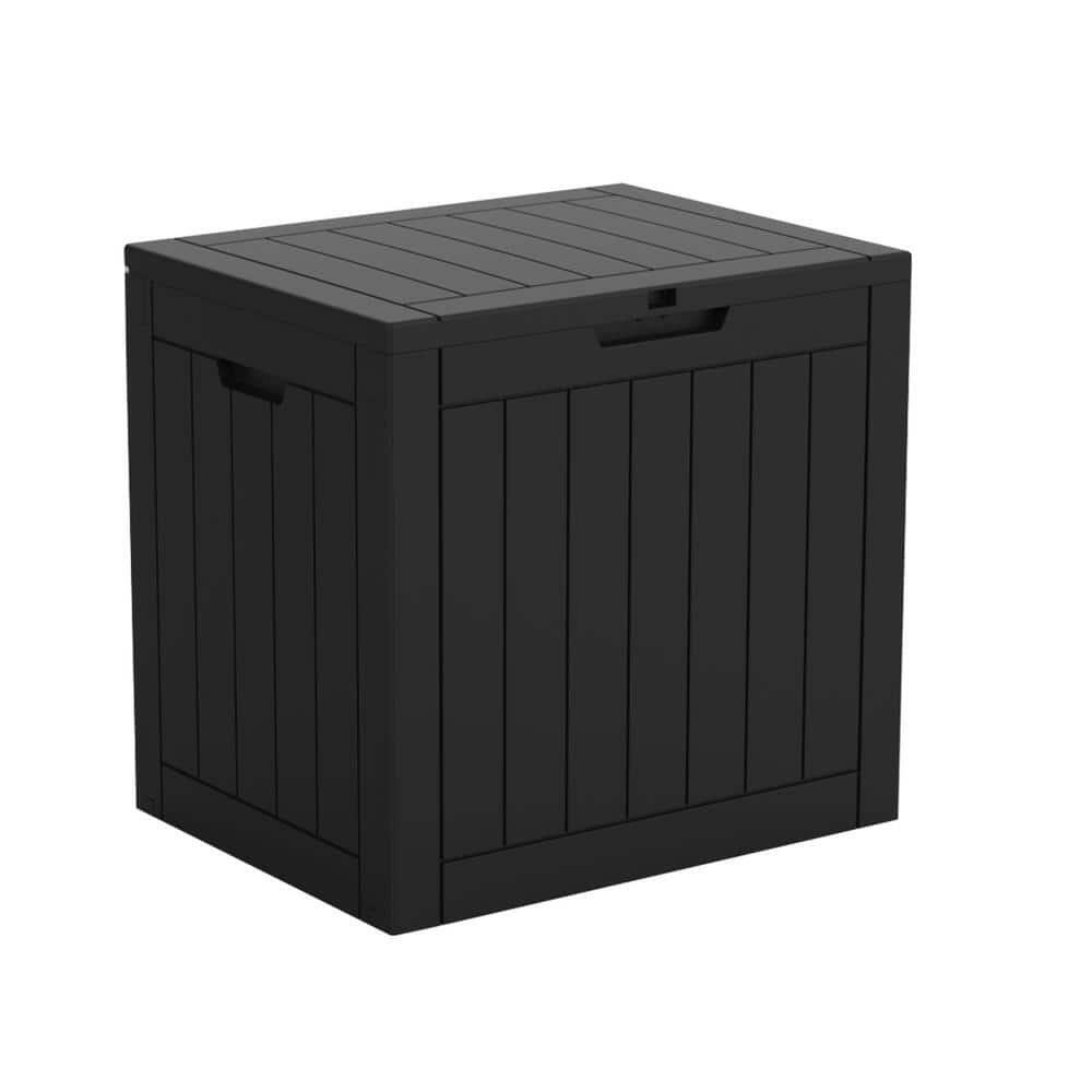 Outdoor Storage Deck Box 31 Gal Black Resin Weather Resistant Patio Waterproof