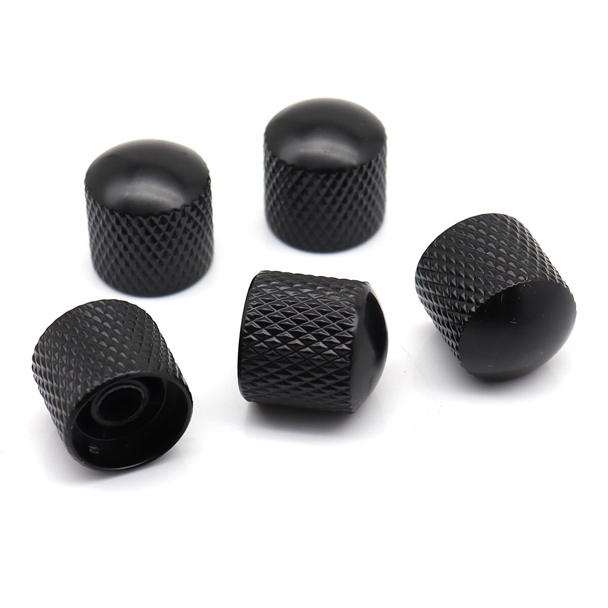 5x Metal Bass Knobs Guitar Knobs 18-spline Pots Push-in Control Knobs Black