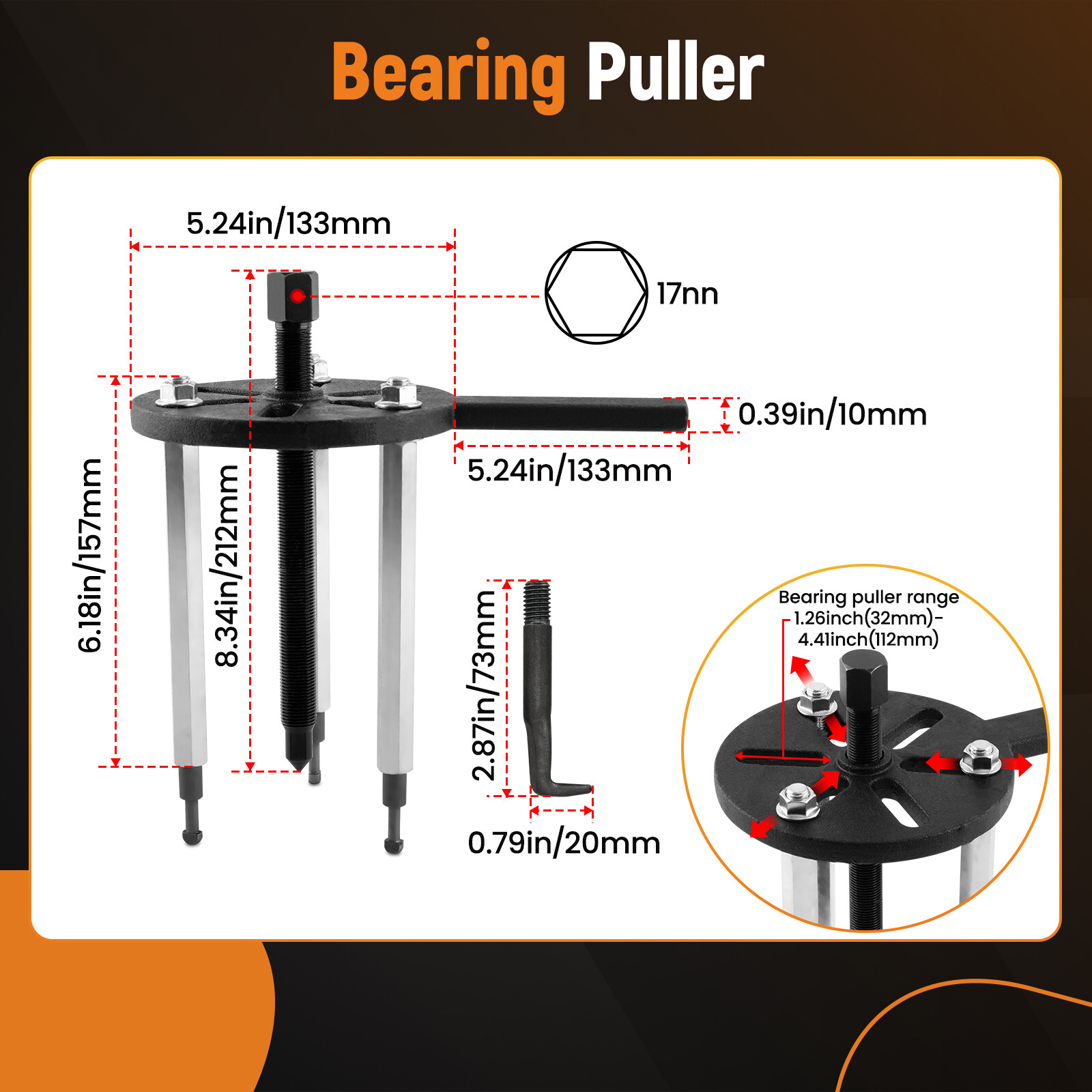 Three-jaw Puller Kit Inner Hole Removal Tool Bearing Disassembly with Box
